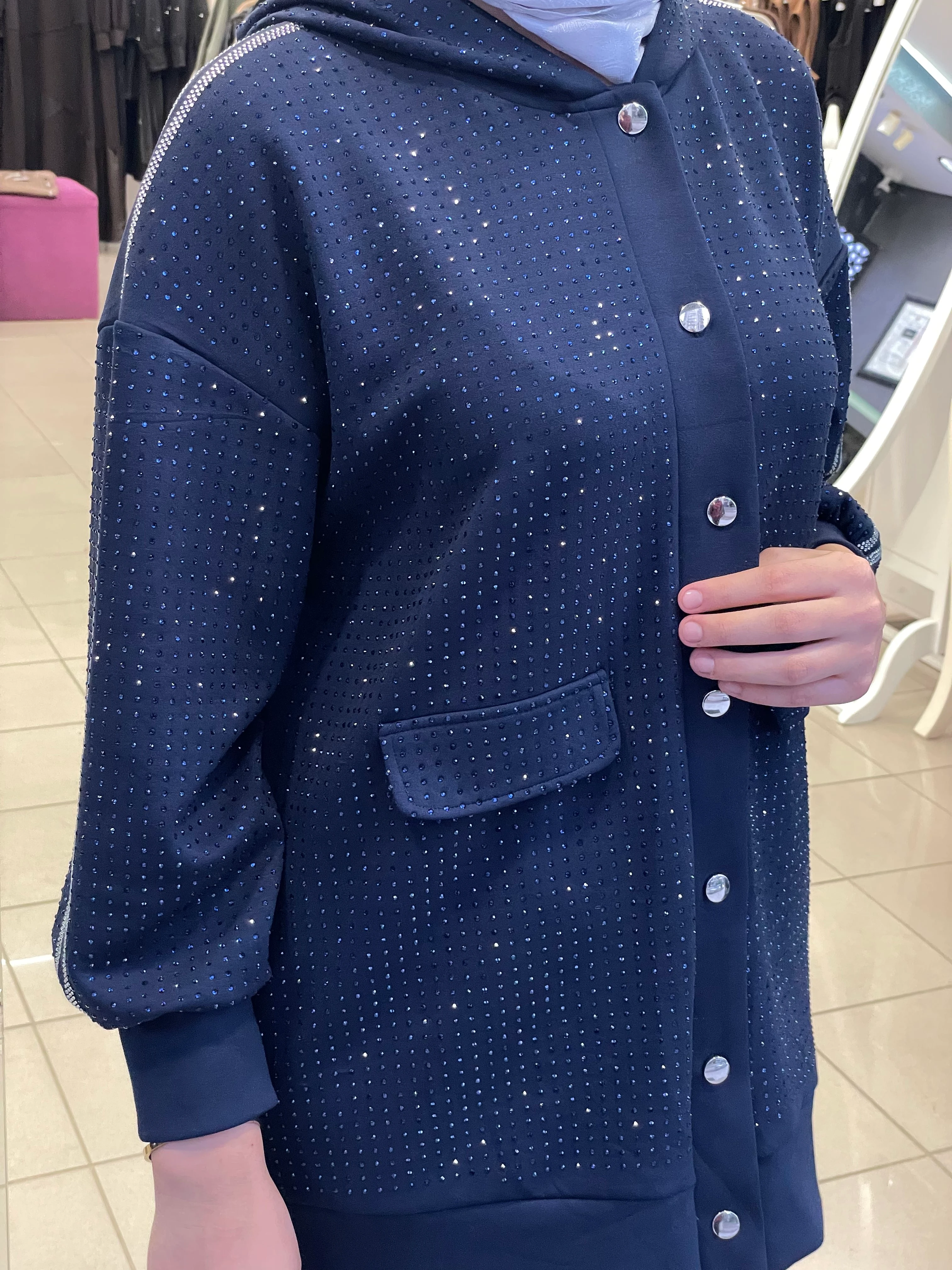 AYNAZ TAŞLI KAPÜŞONLU TAKIM LACİVERT