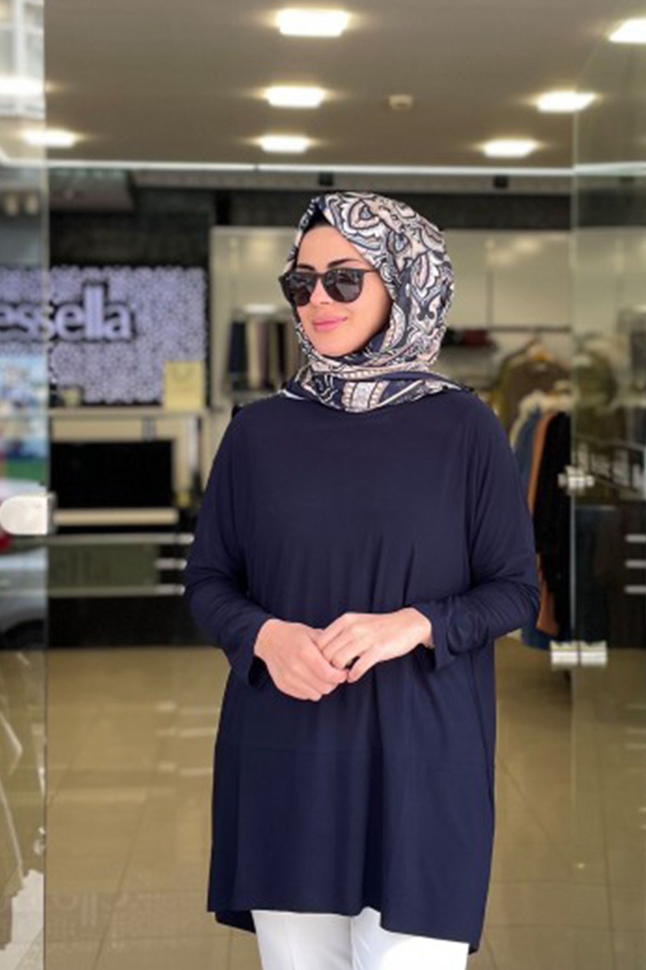 Yazlık Sandy Kumaş Makas Tunik Lacivert