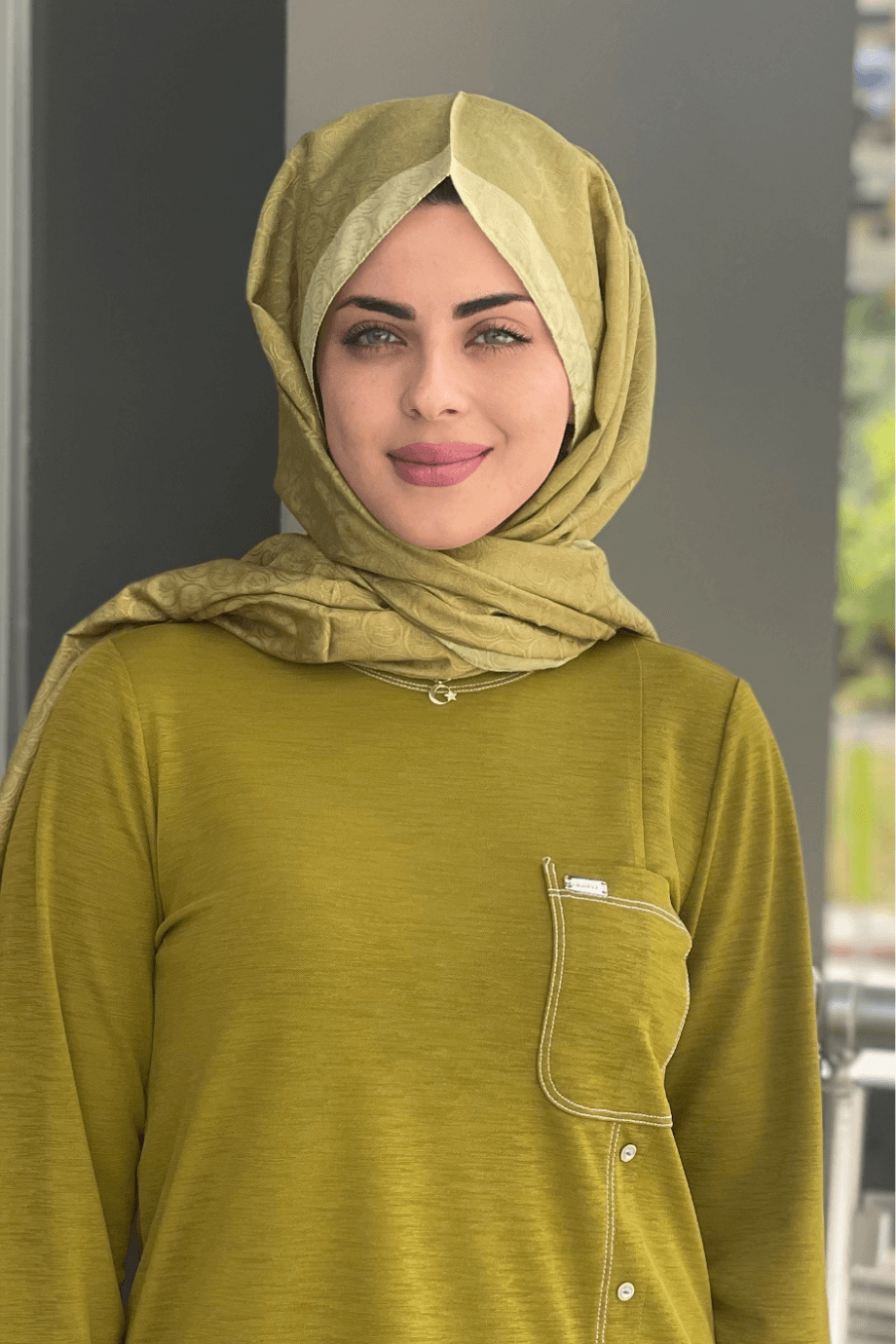 Orkide Yuvarlak Desenli Yağ Yeşili Şal