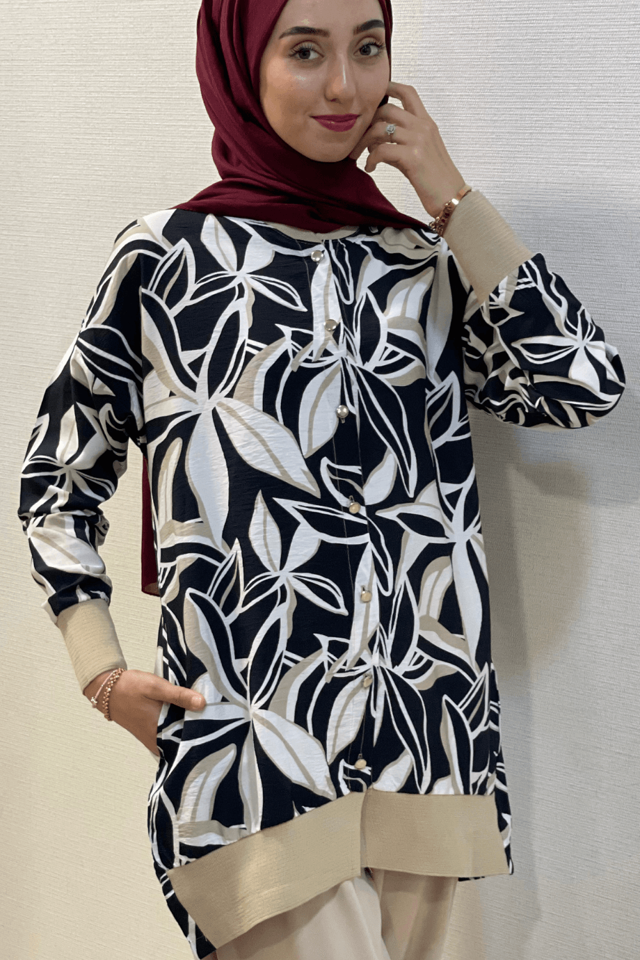 Ribana KADO DESENLİ TUNİK  İnce Keten Kumaş Detaylı
