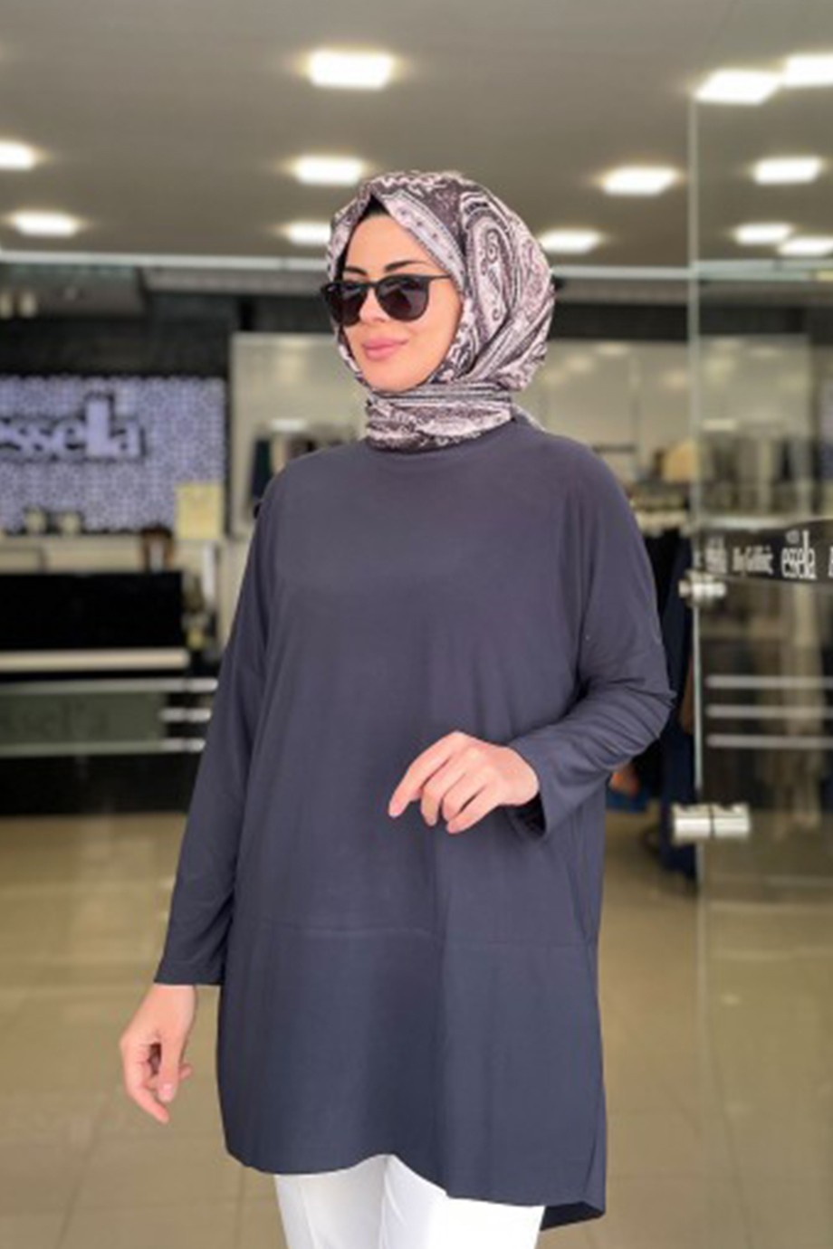 Yazlık Sandy Kumaş Makas Tunik Füme