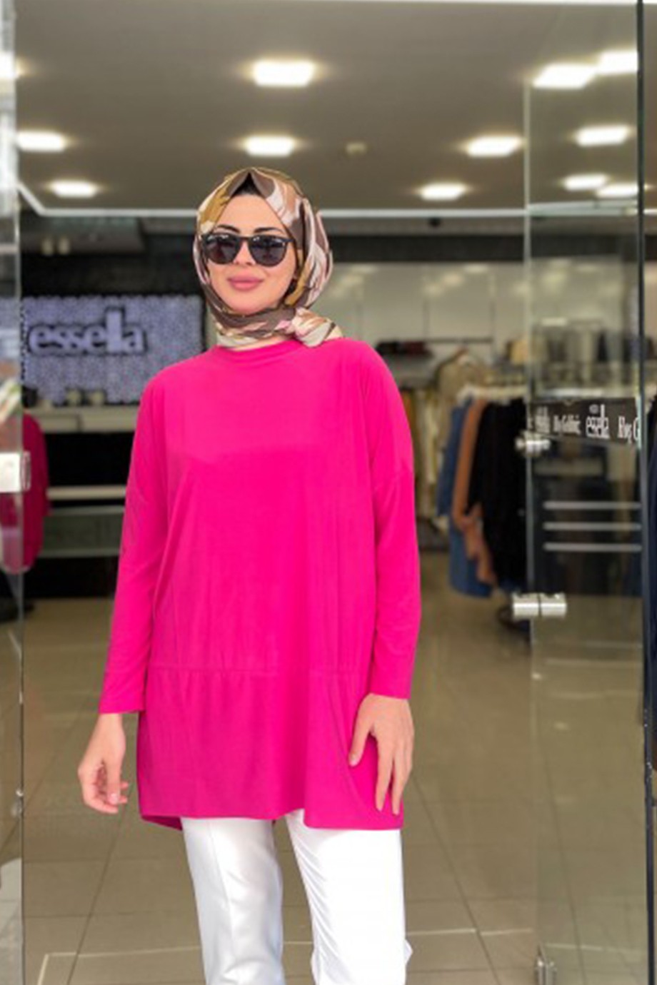 Yazlık Sandy Kumaş Makas Tunik Fuşya
