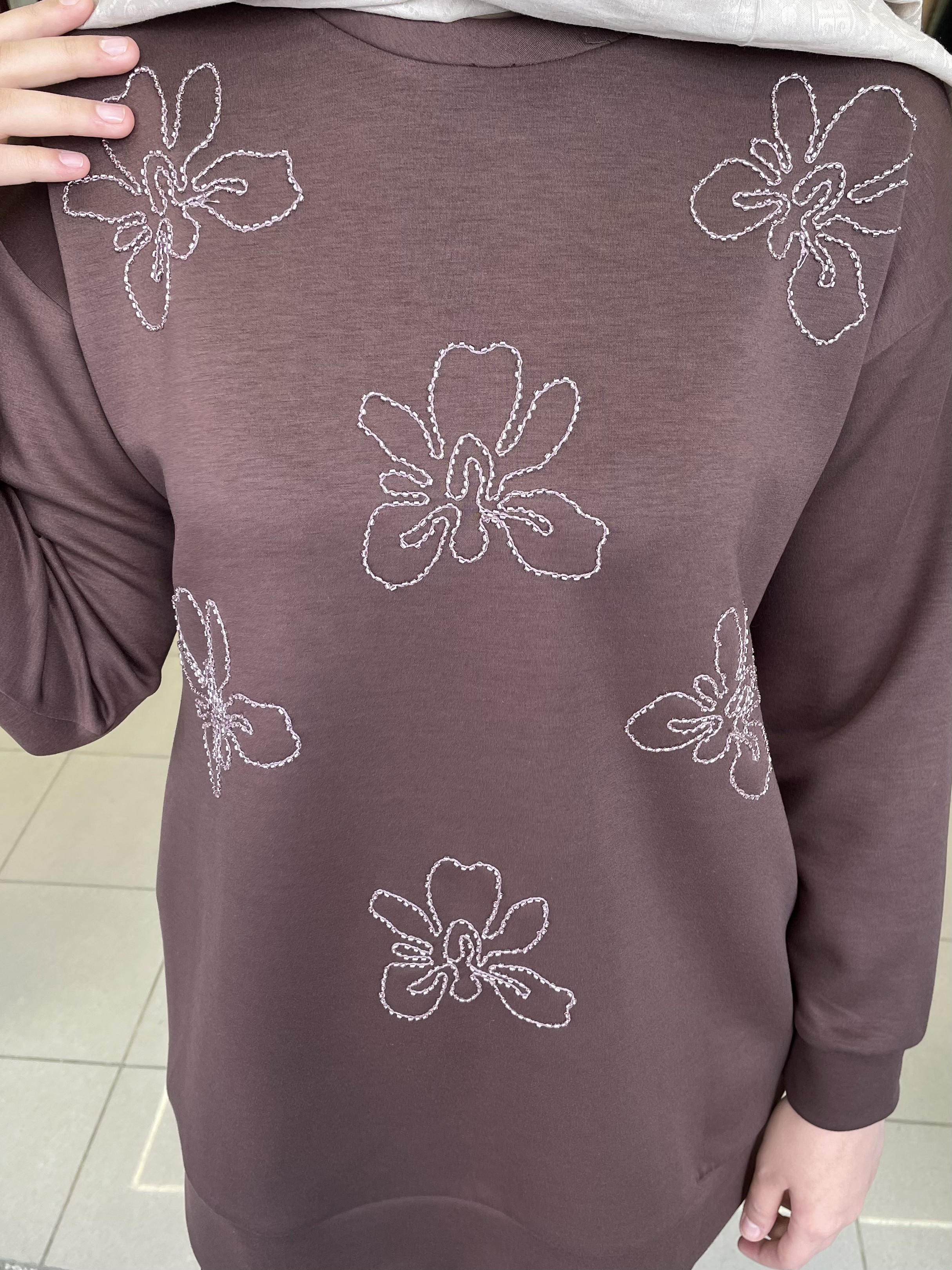 MY MOOD ÖNÜ ÇİÇEKLİ SWEAT KAHVERENGİ