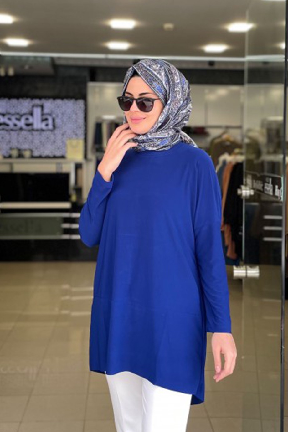 Yazlık Sandy Kumaş Makas Tunik Saks Mavi