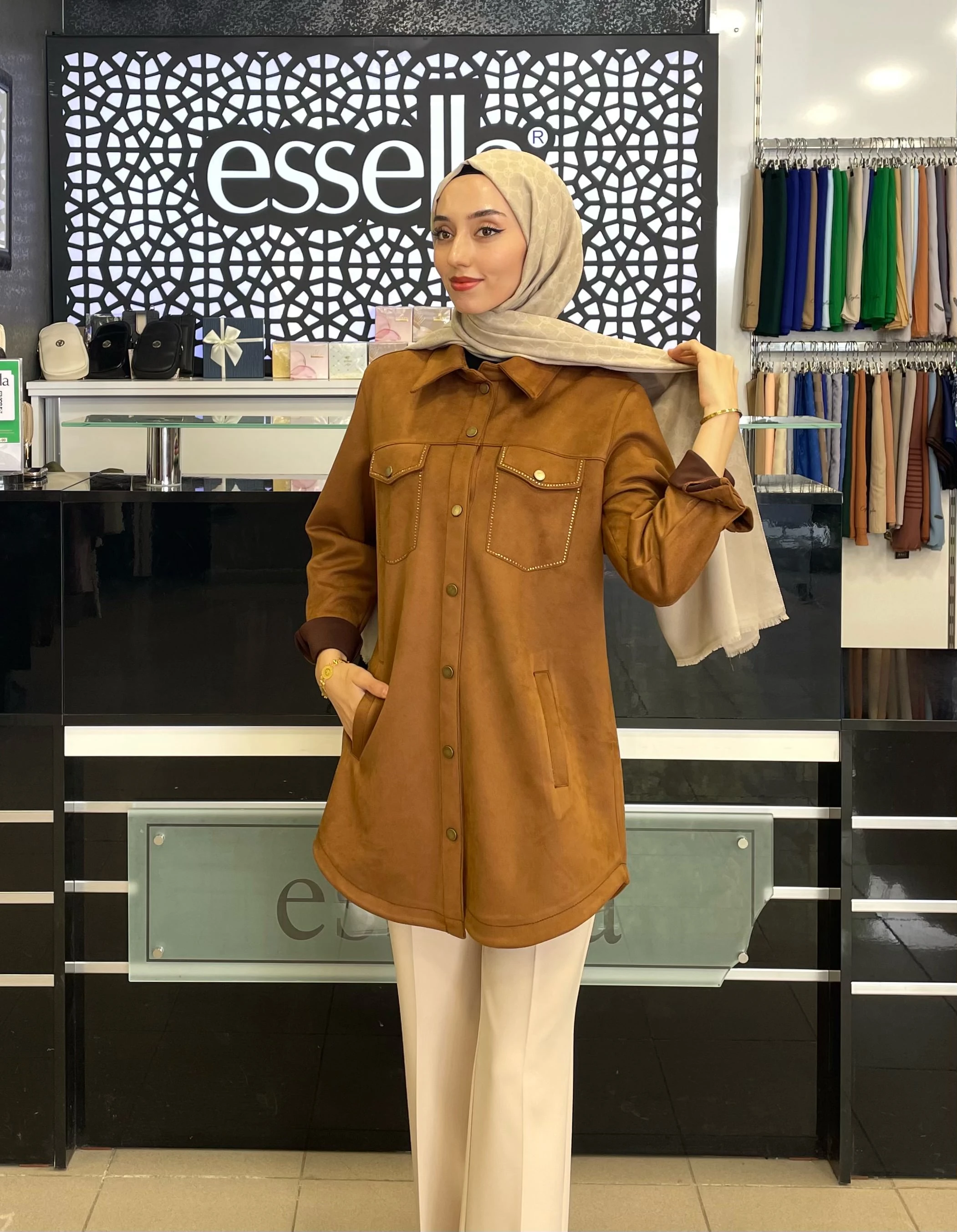 BERELANCE SÜET CEPLİ GÖMLEK TABA 