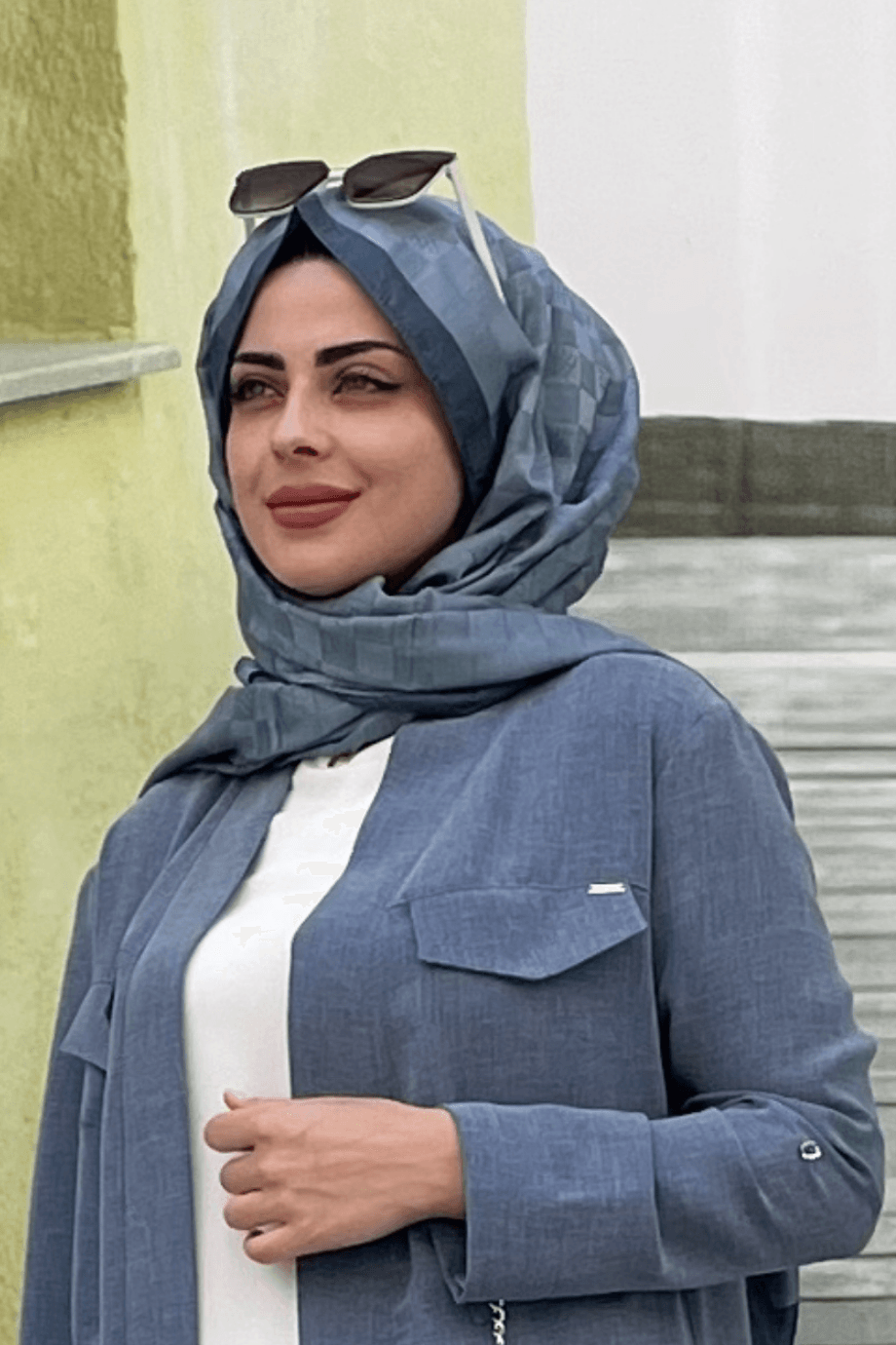 Orkide Kare Desenli Mavi Şal