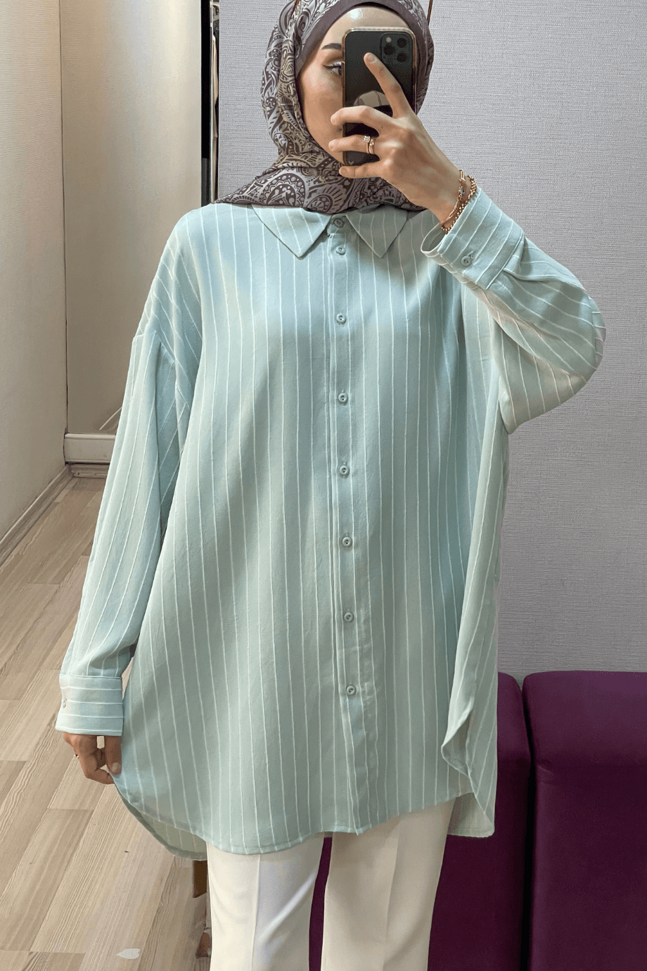  İKOL OVERSIZE Gömlek Açık Mint 38-46 Bedenler Uyumlu
