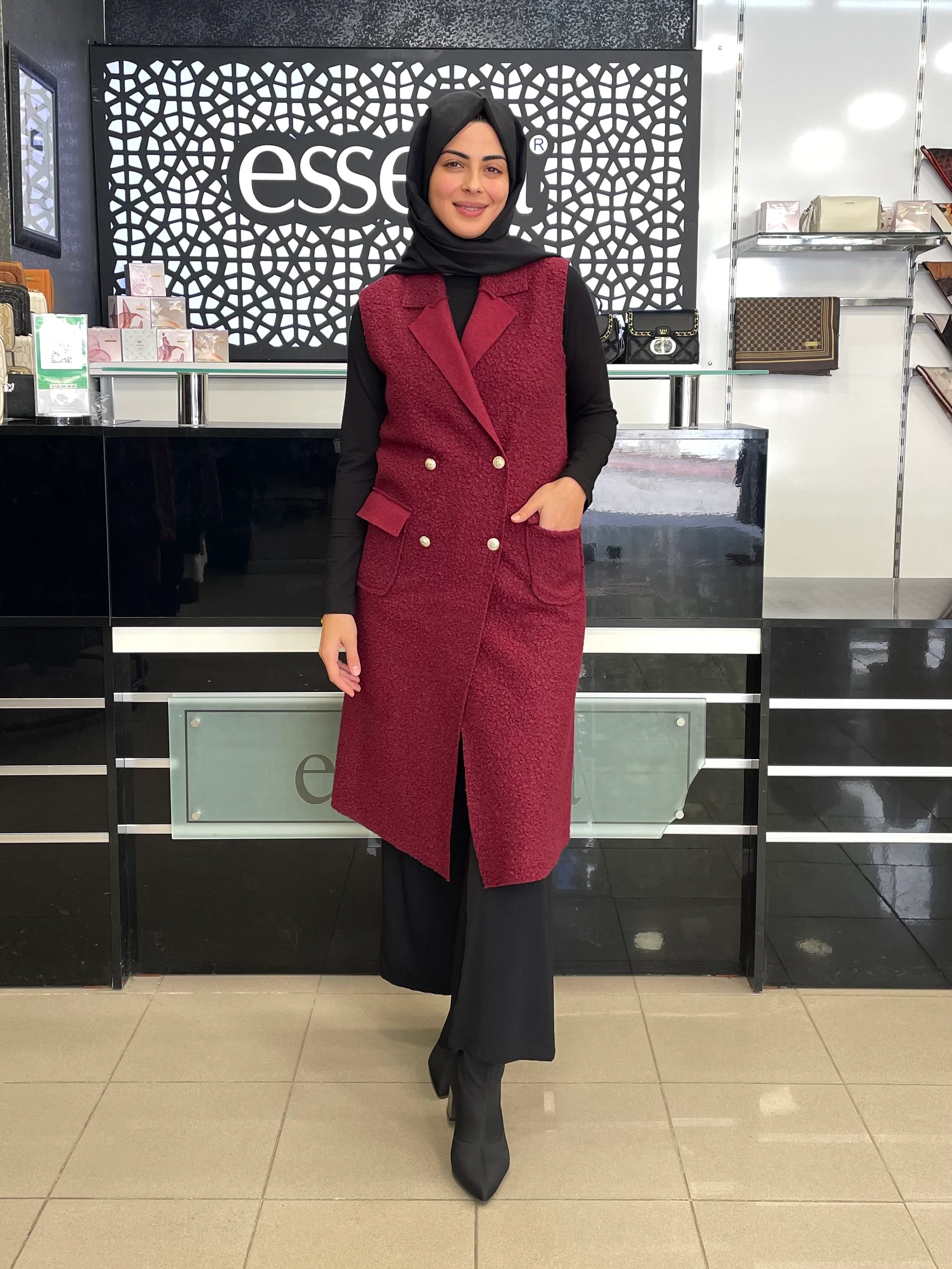 BELLE BELEMİR KEÇE KUZU YELEK  BORDO 