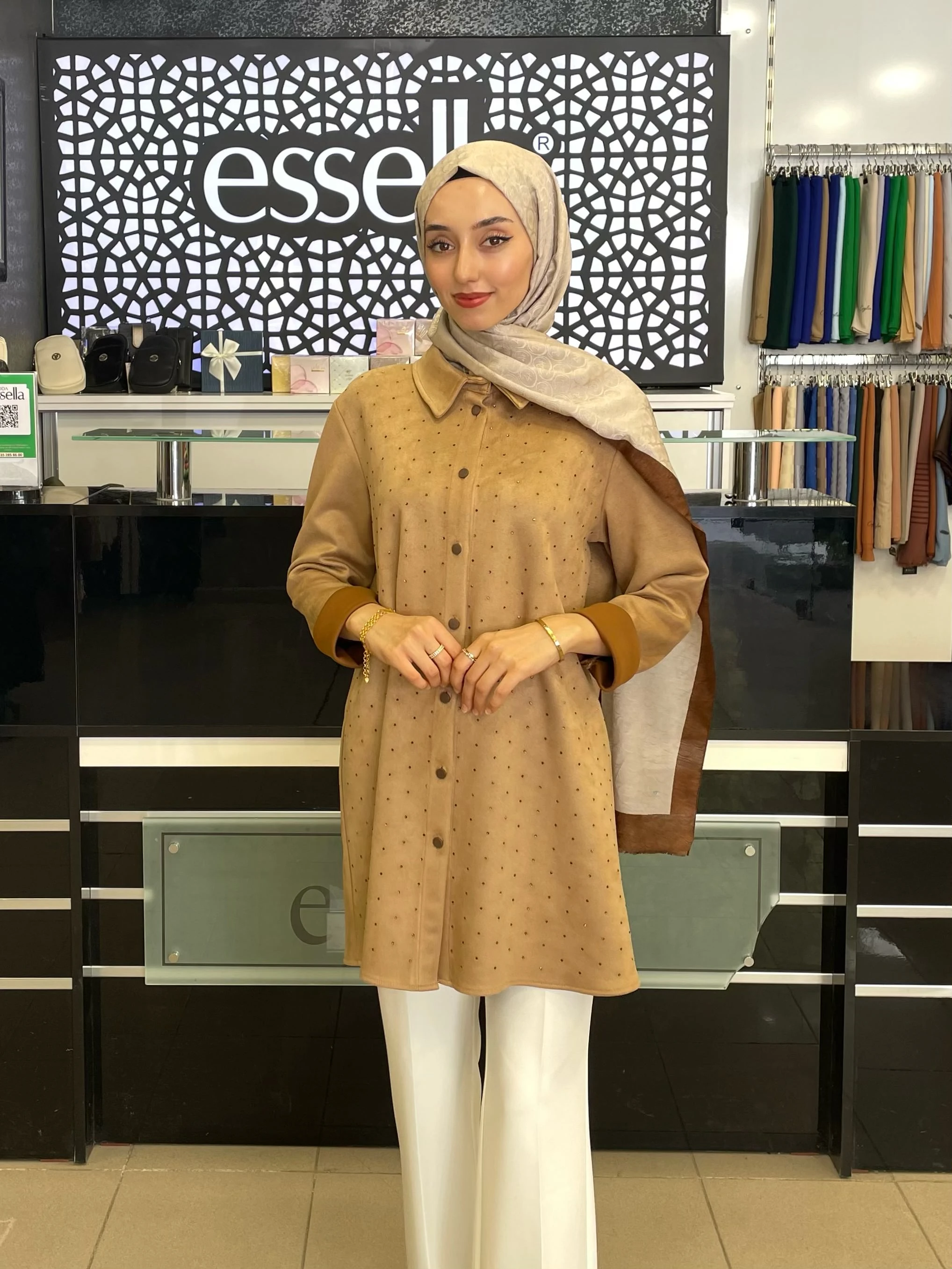 BERELANCE TAŞLI SÜET GÖMLEK  BEJ 