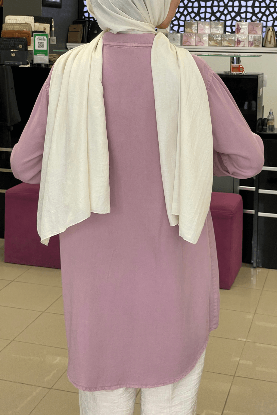 Magazin Tensel Gömlek Pembe Kelebek Motifli