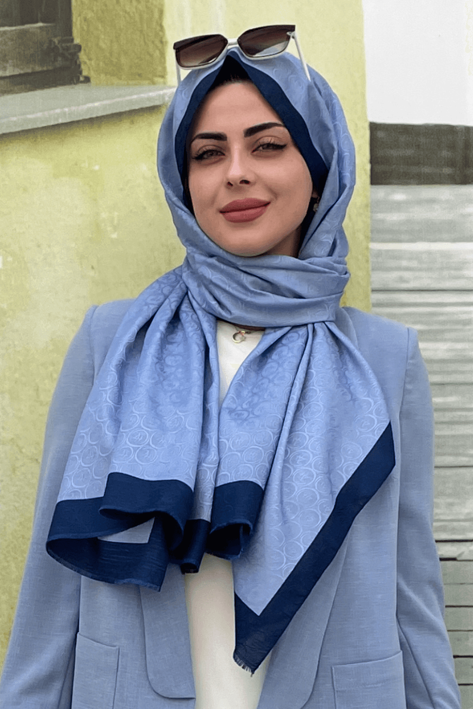 Orkide Kare Desenli Bebe Mavisi Şal