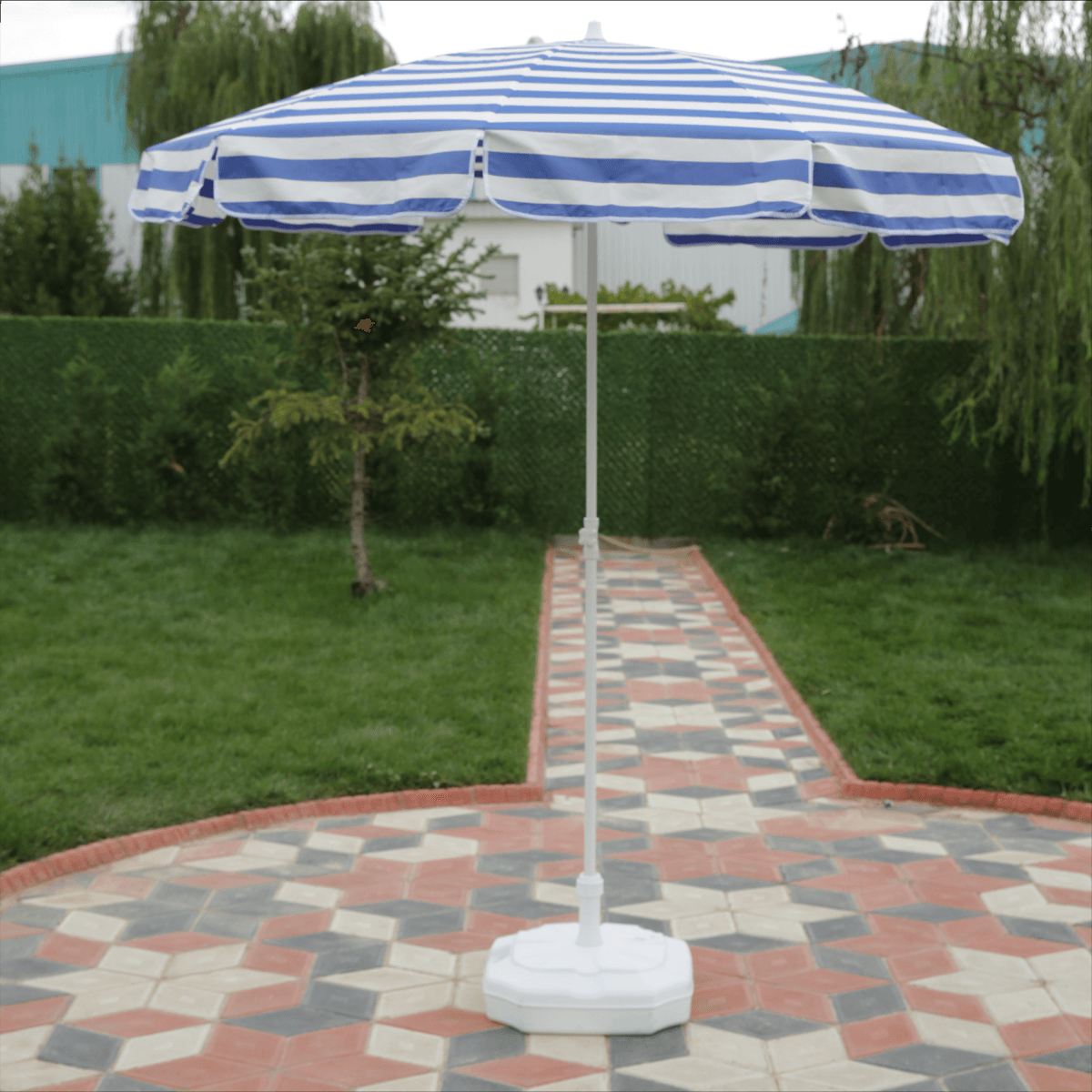 Plaj Şemsiyesi 200/8 Mavi-Beyaz Çizgili + 20 Litre Bidonlu