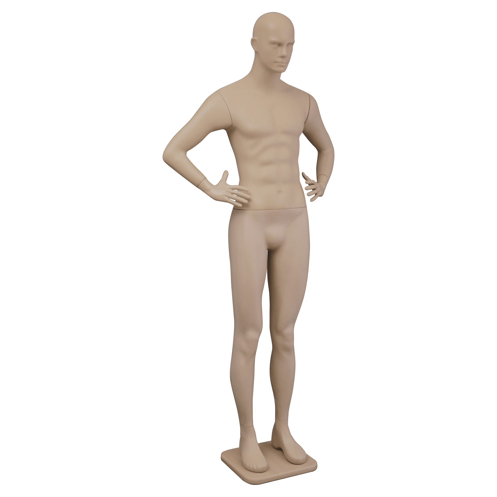 Male Full Body Display Mannequin in Flesh - Plastic Base -Hands on Waist