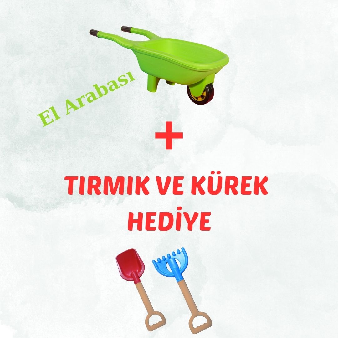 El Arabası Yeşil + Tırmık ve Kürek Hediye Set