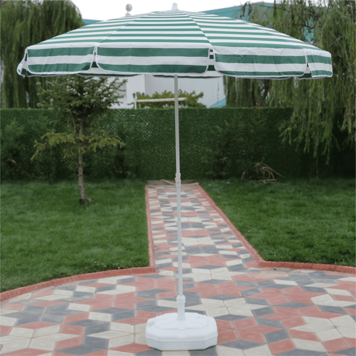 Plaj Şemsiyesi 200/8 Yeşil-Beyaz Çizgili + 20 Litre Bidonlu
