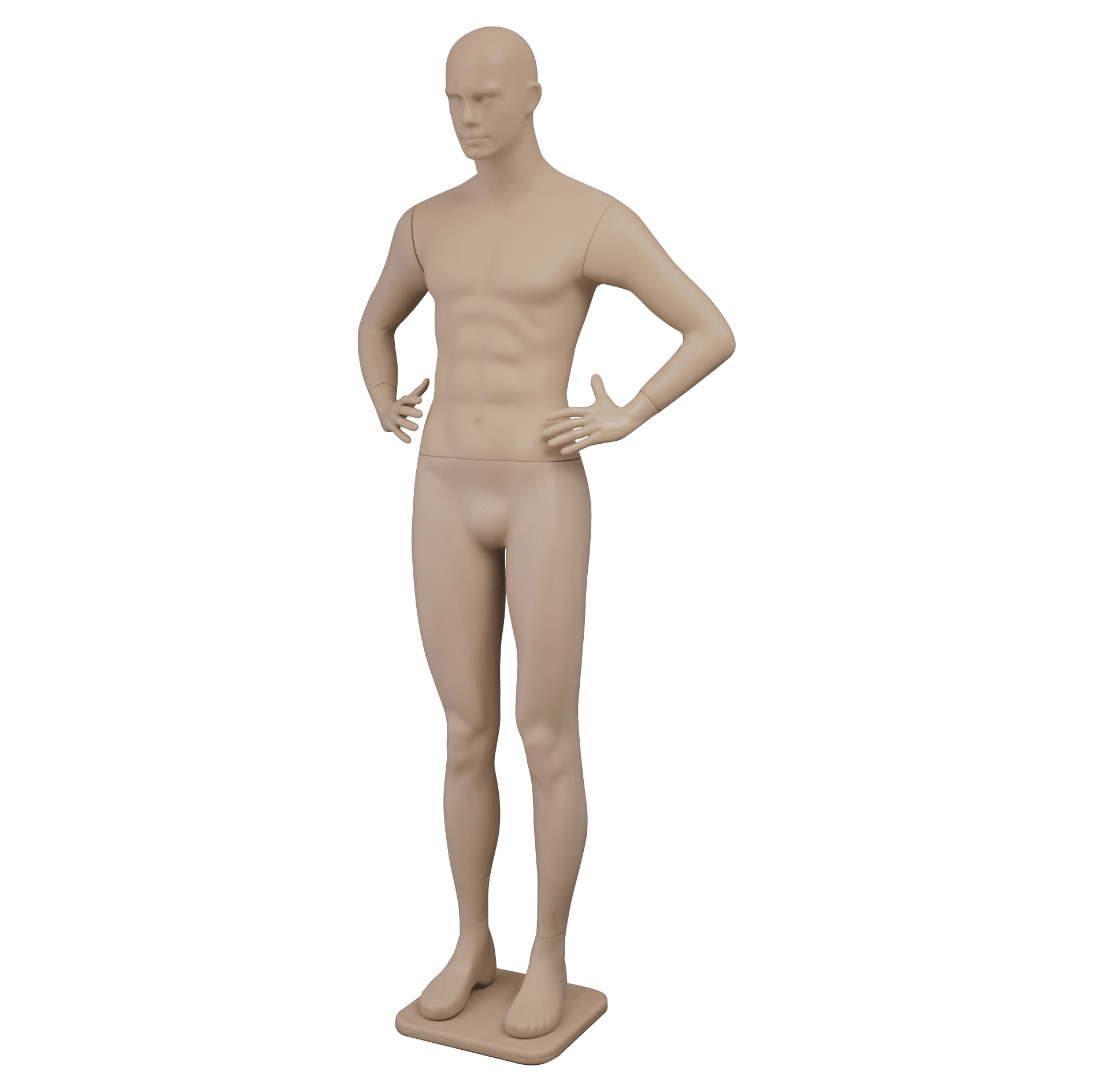 Male Full Body Display Mannequin in Flesh - Plastic Base -Hands on Waist