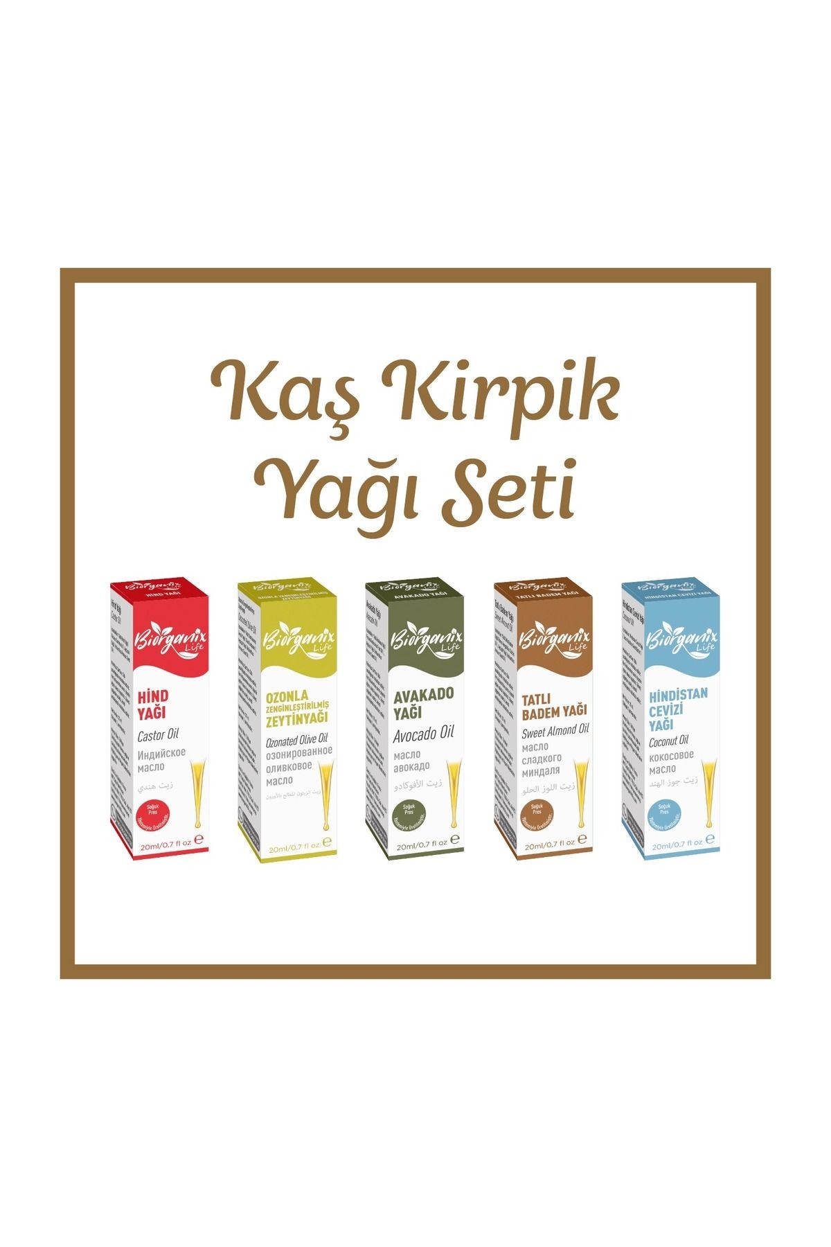 Kaş Kirpik Yağı Seti (Hint,Ozon,Avokado,Tatlı Badem,Hindistan Cevizi) 20 ML 5'Lİ Set Damlalıklı