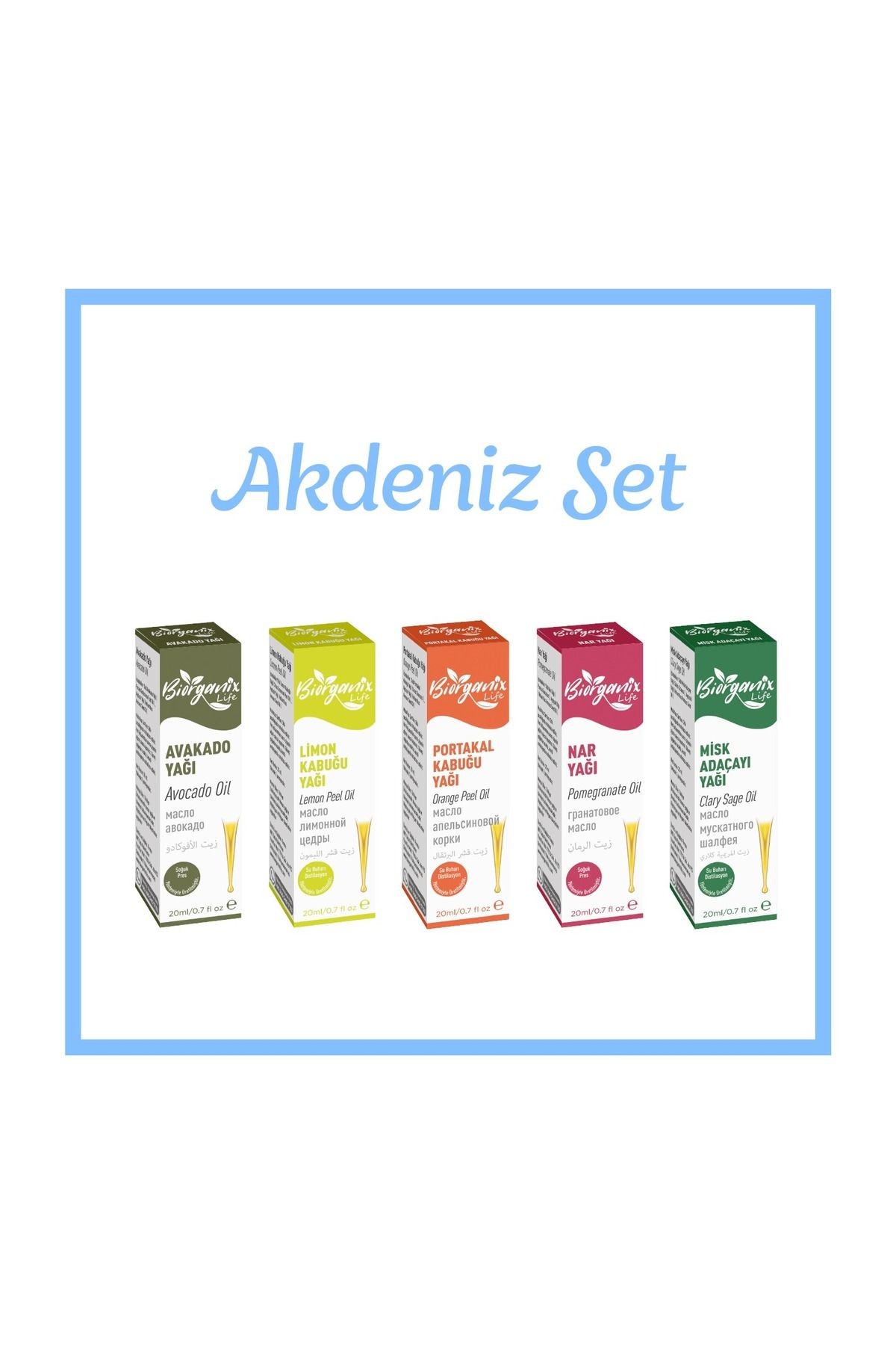 Akdeniz Yağları Seti(Avokado,Limon,Portakal,Nar,Misk Adaçayı) 20 ML 5'li Set Damlalıklı