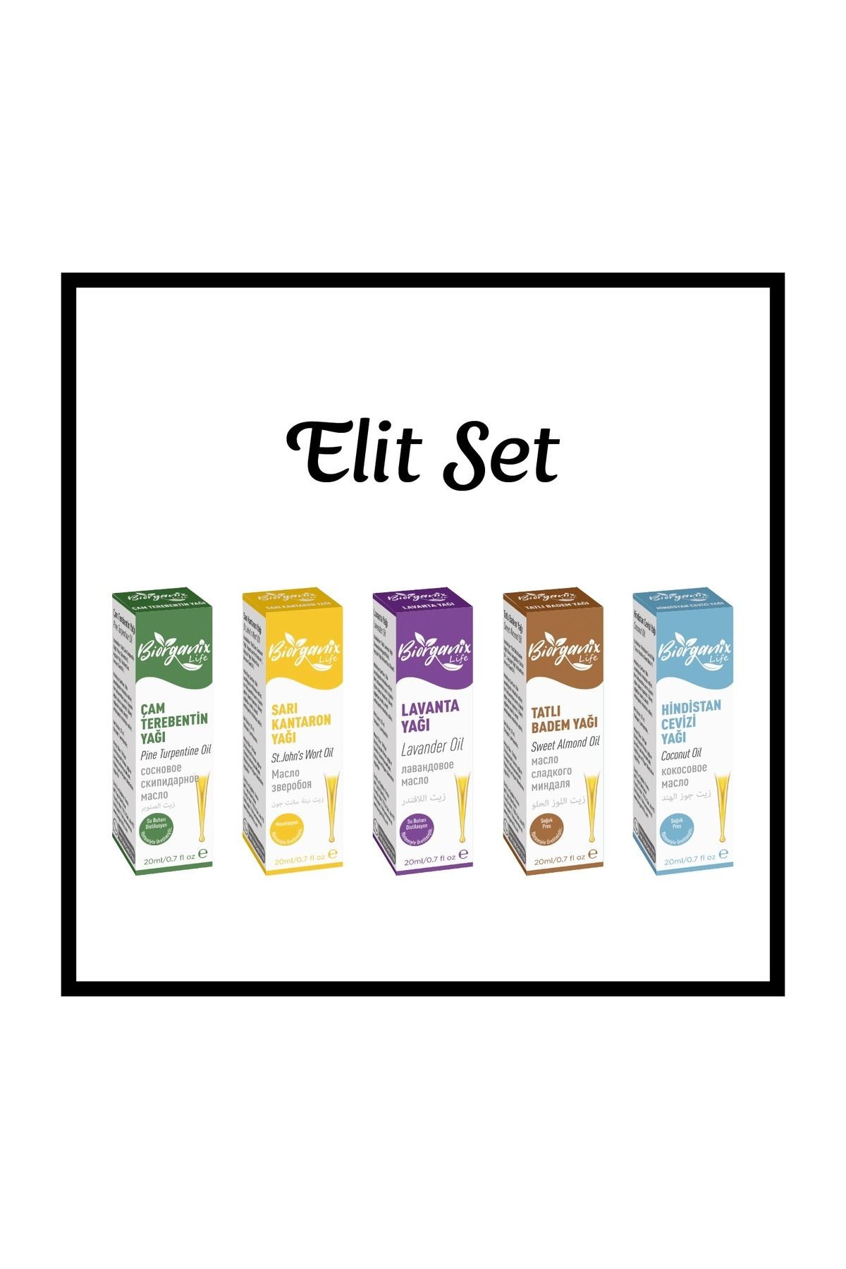 Elit Yağ Seti(Çam, Sarı Kantaron,Lavanta,Tatlı Badem,Hindistan Cevizi)20 ML 5'li Set Damlalıklı