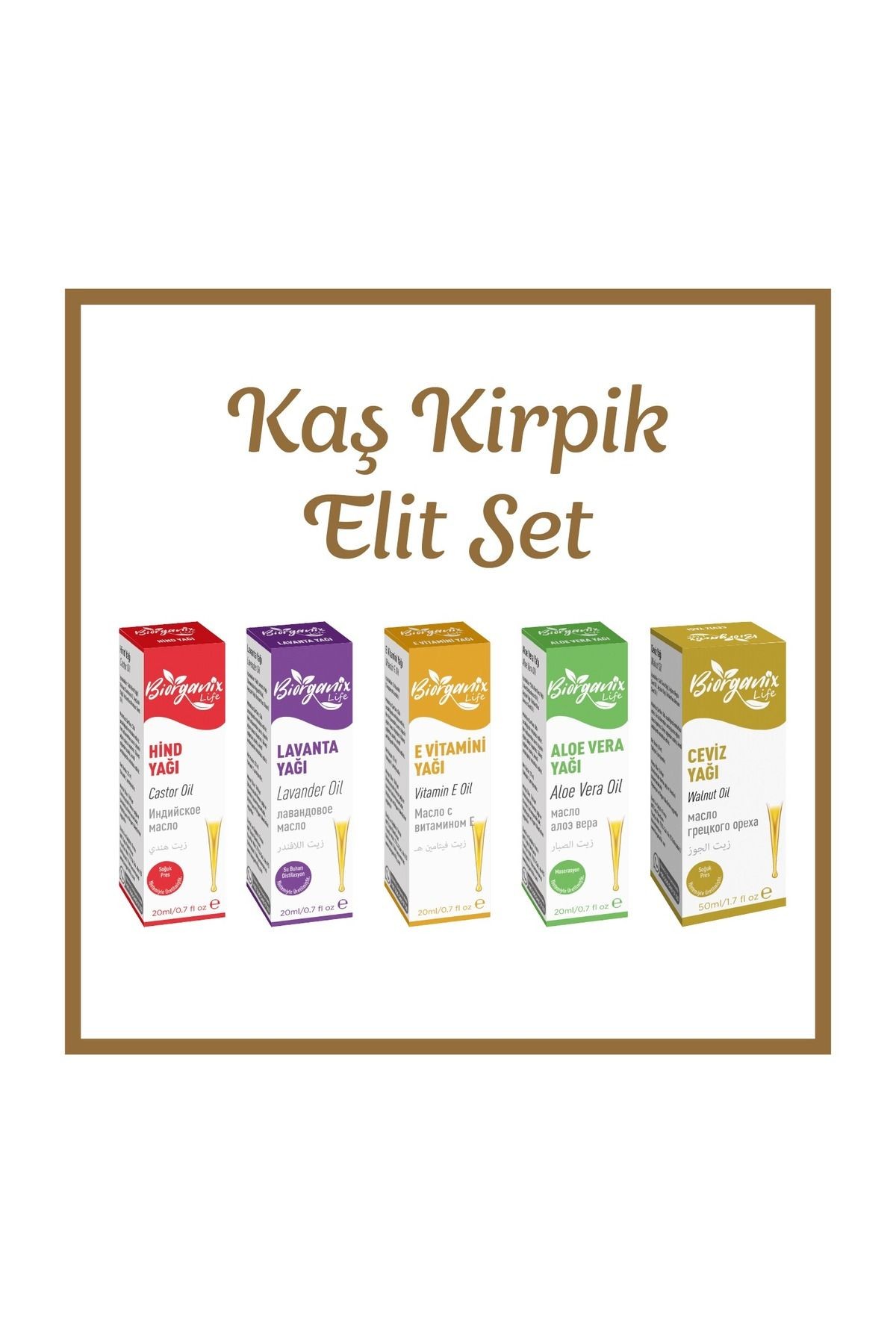 Kaş Kirpik Bakım Elit Set(Hint,Lavanta,E Vitamini,Aloe Vera,Ceviz Yağı)20 ML 5'Lİ Set Cam Damlalıklı