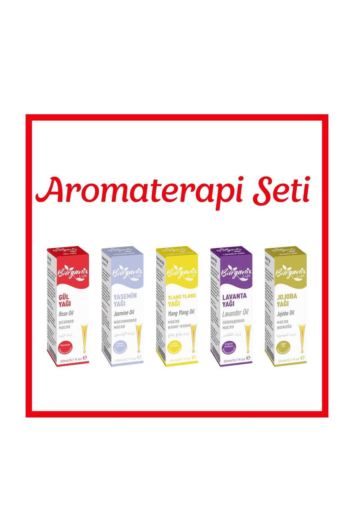 Aromaterapi Yağ Seti (Gül,Yasemin,Ylang Ylang,Lavanta,Jojoba)20 ML 5'li Set Damlalıklı