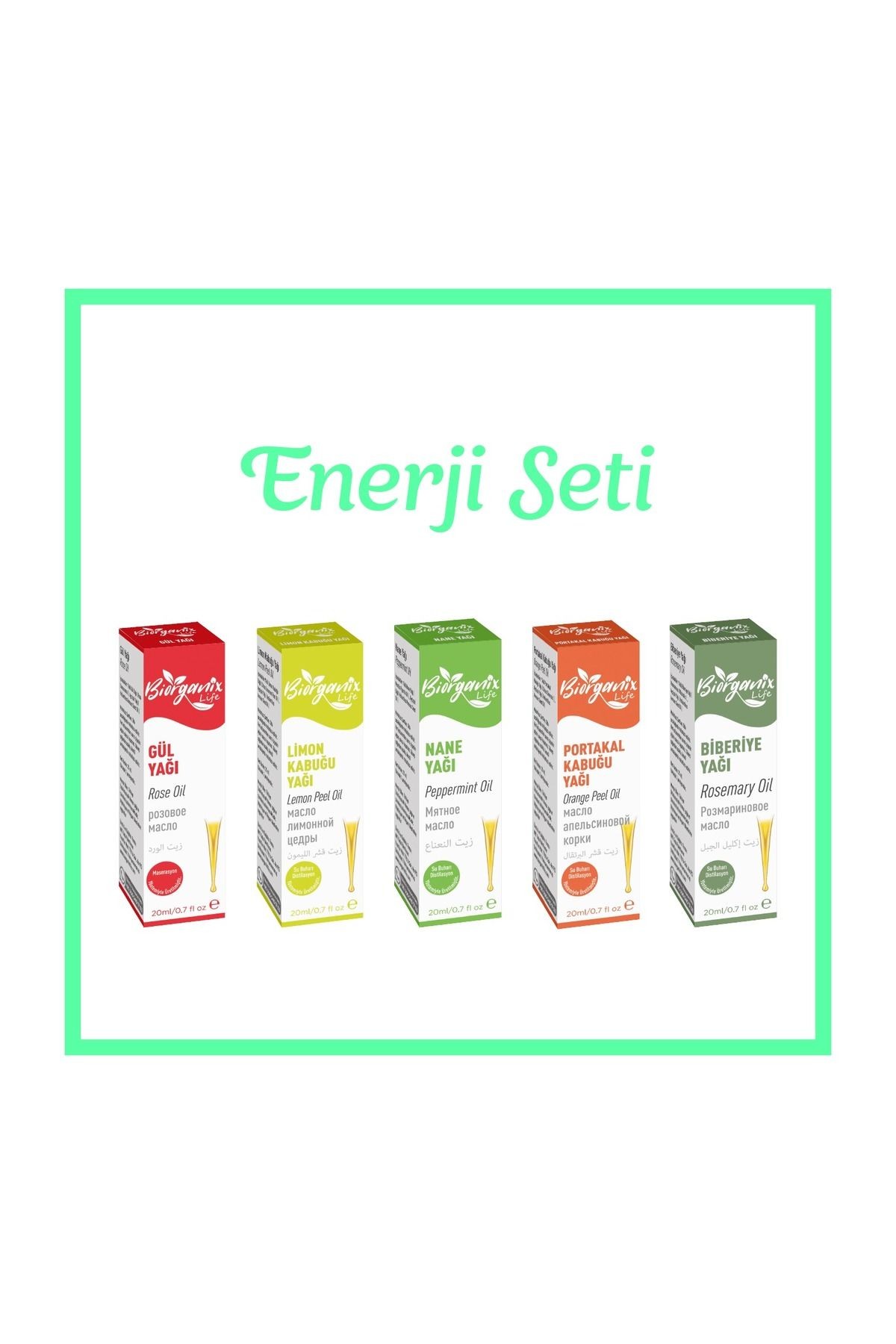 Enerji Yağ Seti (Gül,Limon,Nane,Portakal,Biberiye)20 ML 5'li Damlalıklı Set