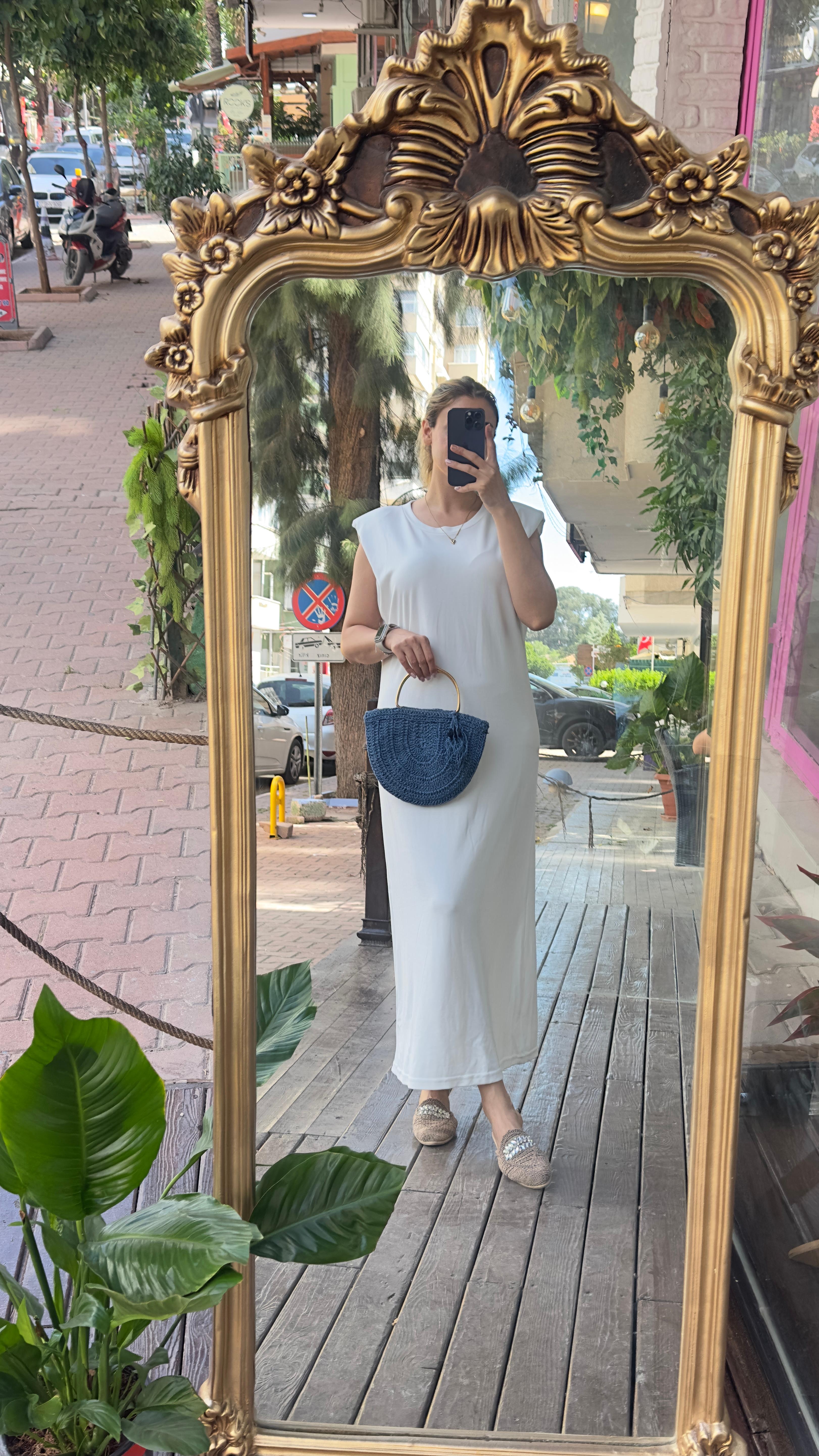 Beyaz Modal Kumaş Elbise 