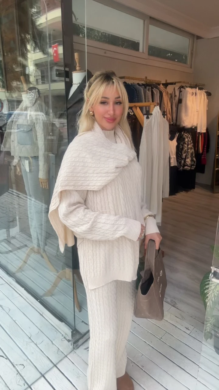 Bej Örgü Triko Takım 