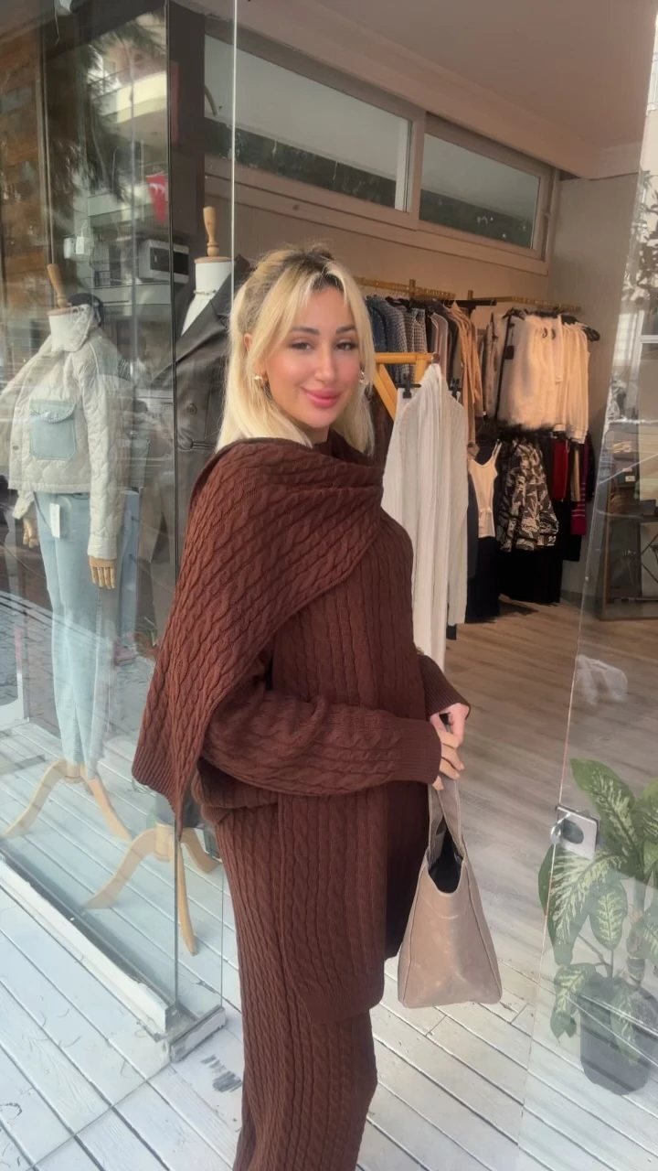 Acı Kahve Örgü Triko Takım 