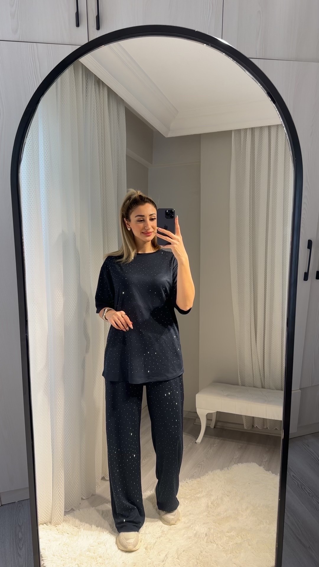 Lacivert Taşlı Modal Takım 