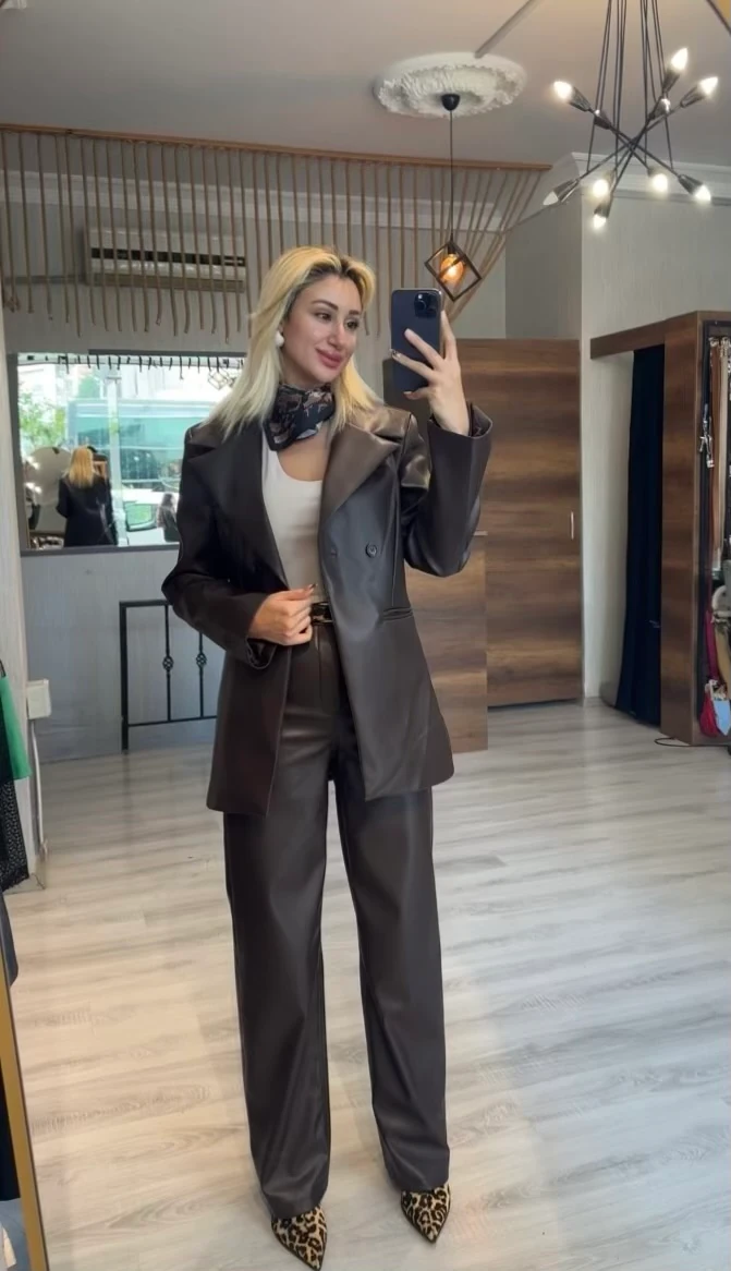 Acı Kahve Deri Blazer Ceket 