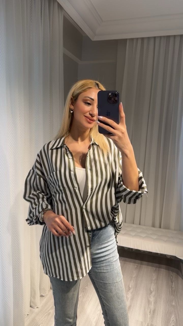 Haki Yeşil Çizgili Gömlek
