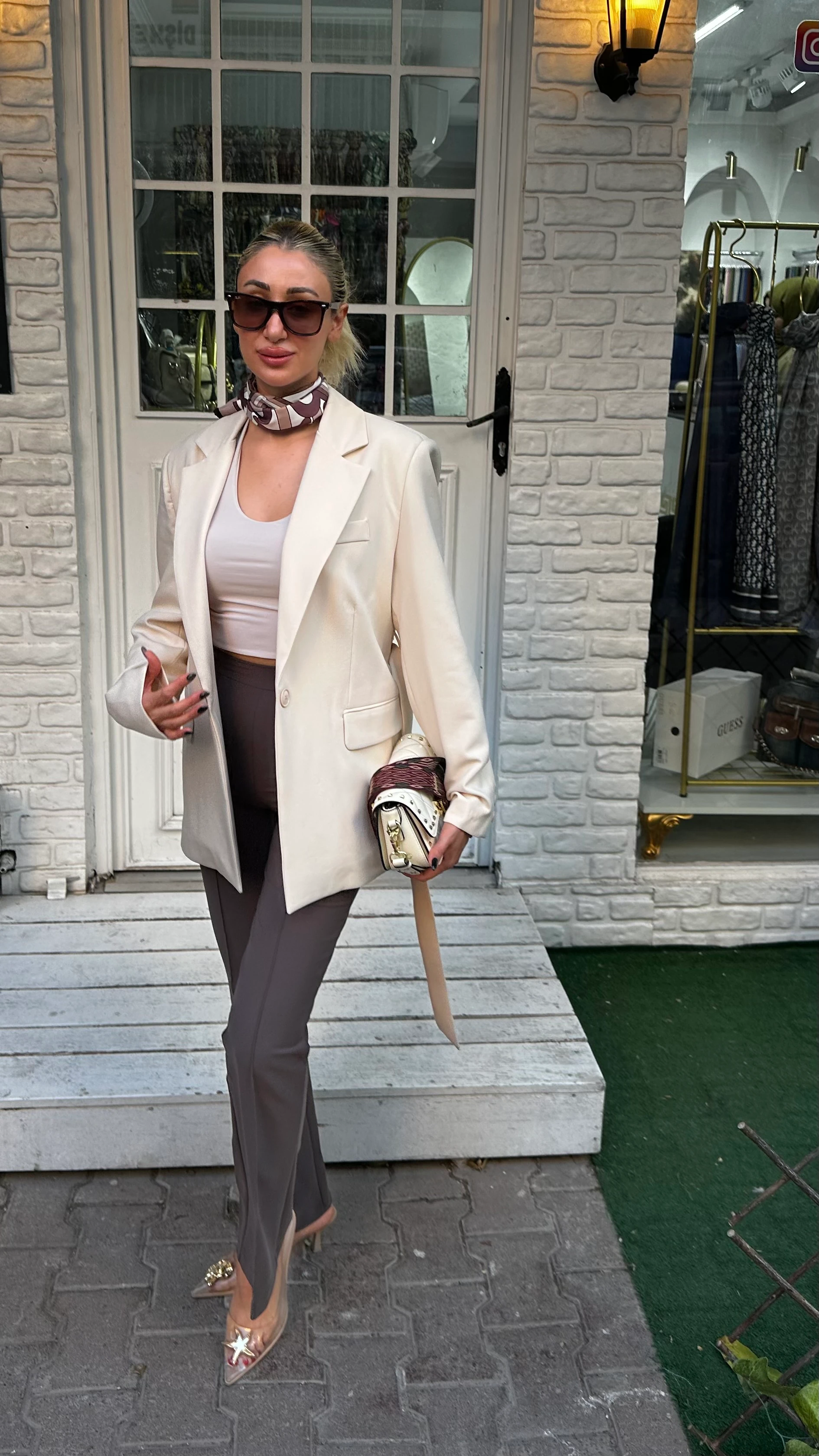 Krem Rengi Blazer Ceket 