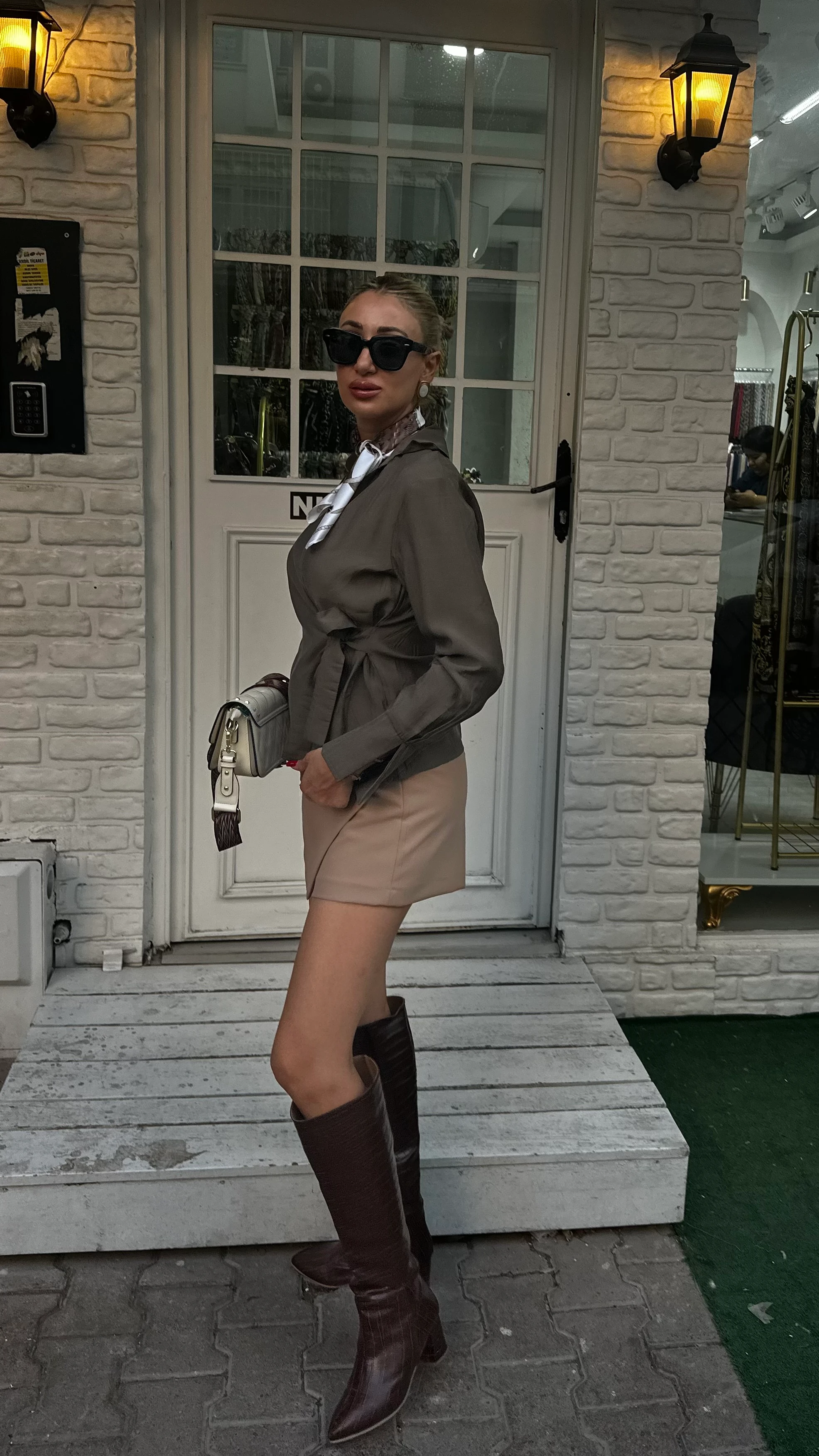 Haki Kruvaze Bağlamalı Gömlek 