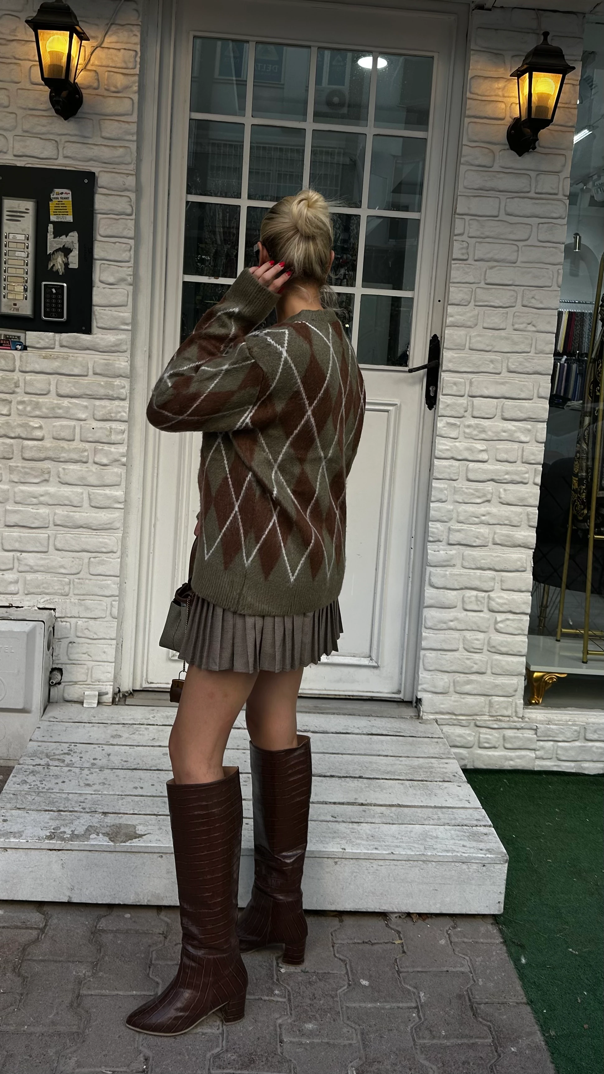 Haki Haley Baklava Desenli Kazak 