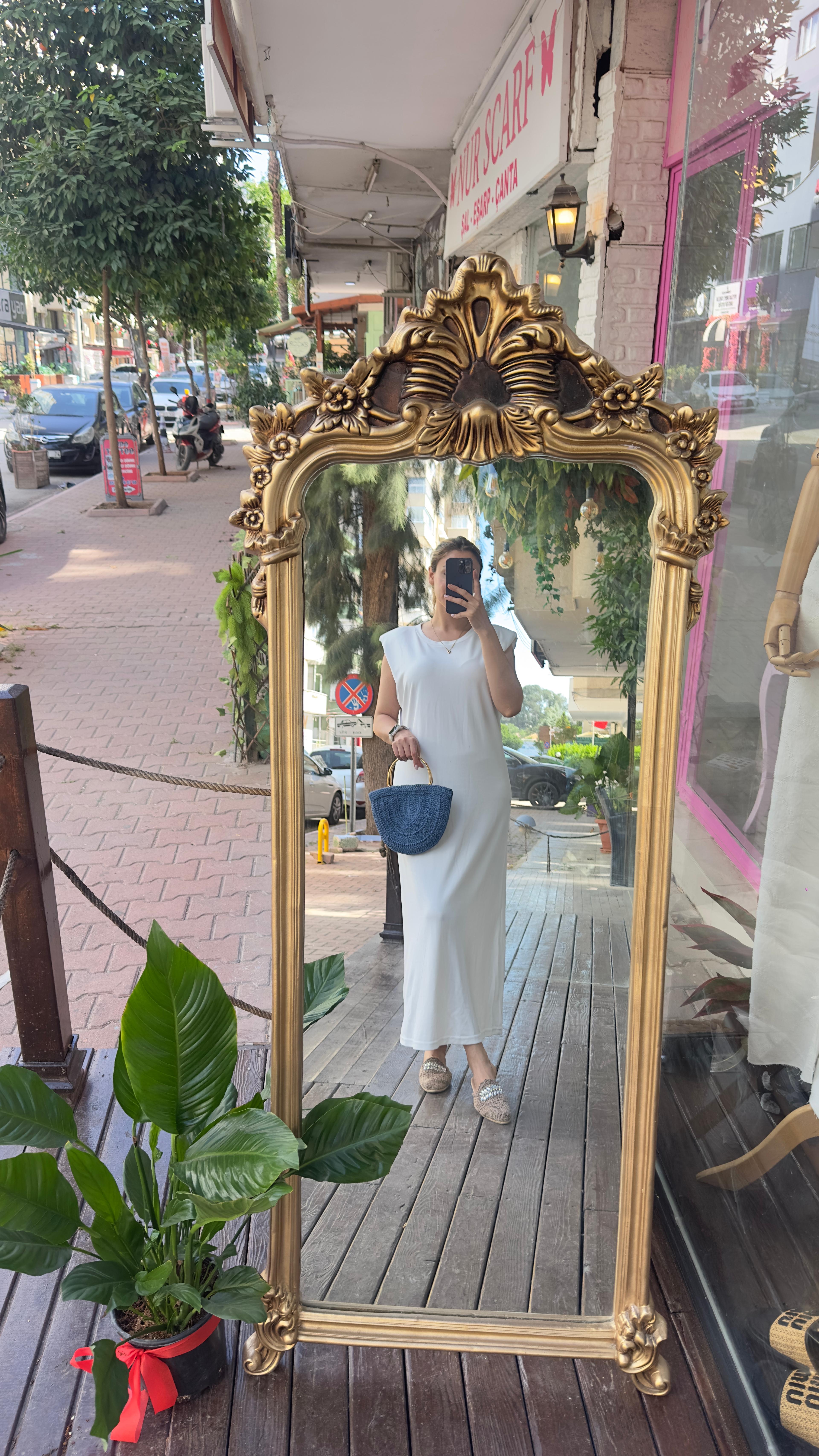 Beyaz Modal Kumaş Elbise 