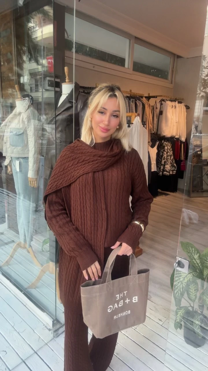 Acı Kahve Örgü Triko Takım 