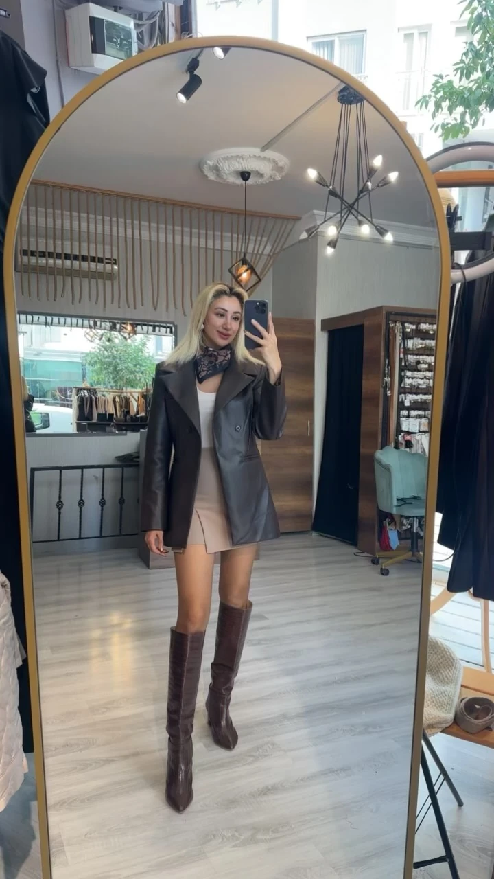 Acı Kahve Deri Blazer Ceket 