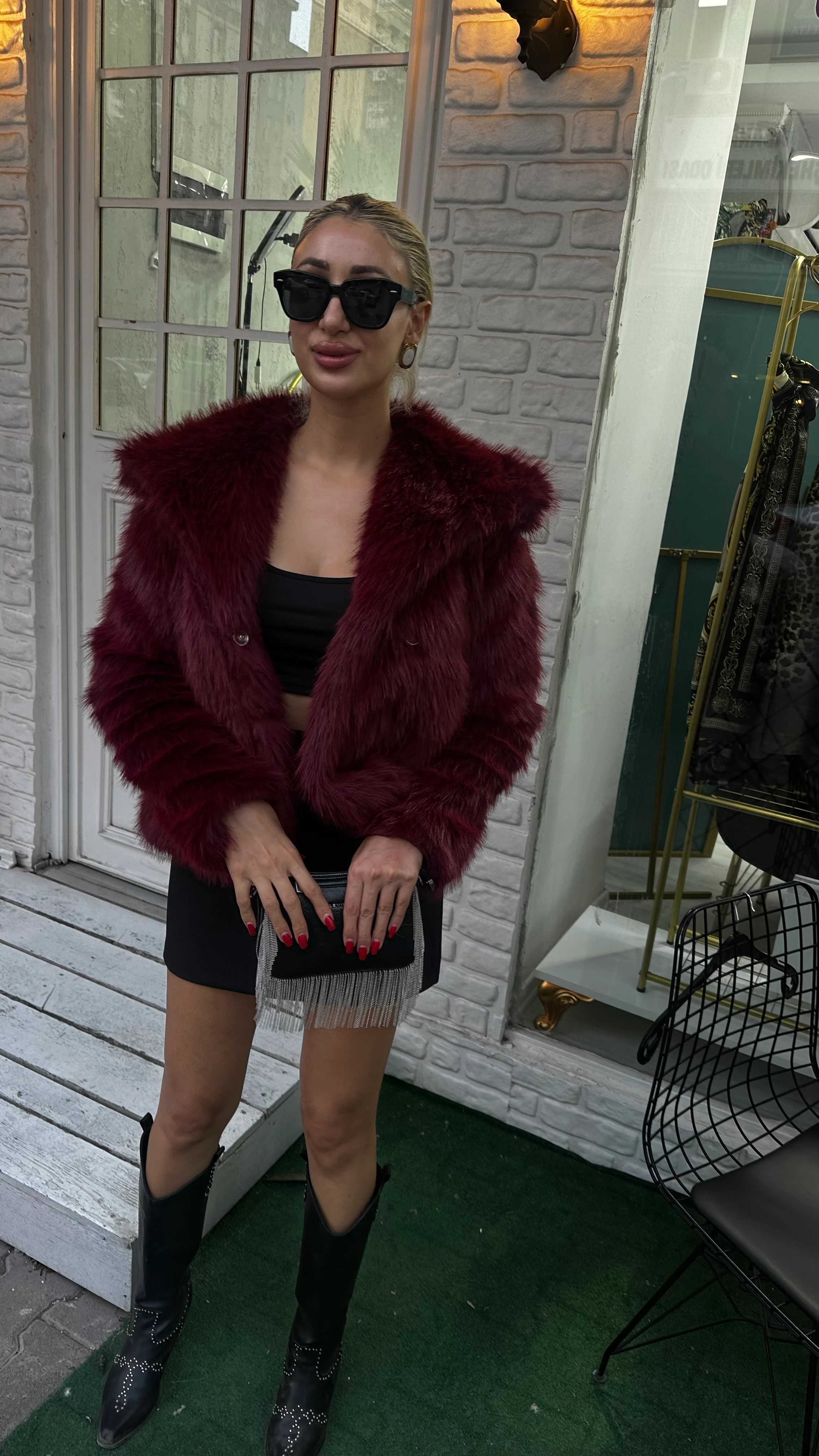 Bordo Premium Kürk Ceket 