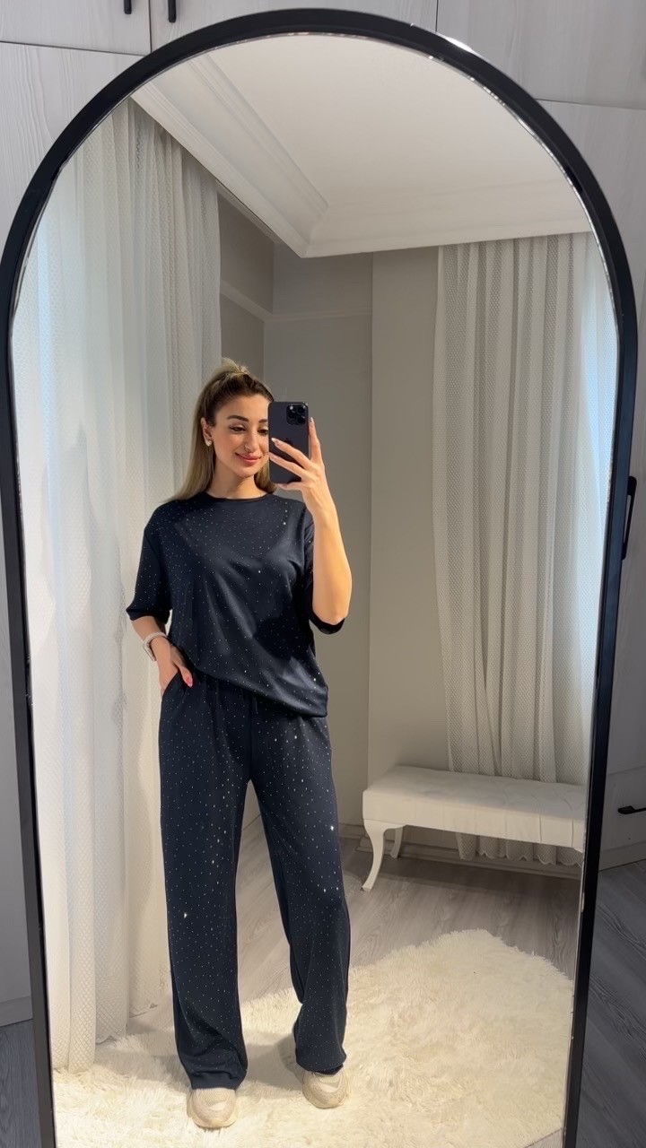 Lacivert Taşlı Modal Takım 