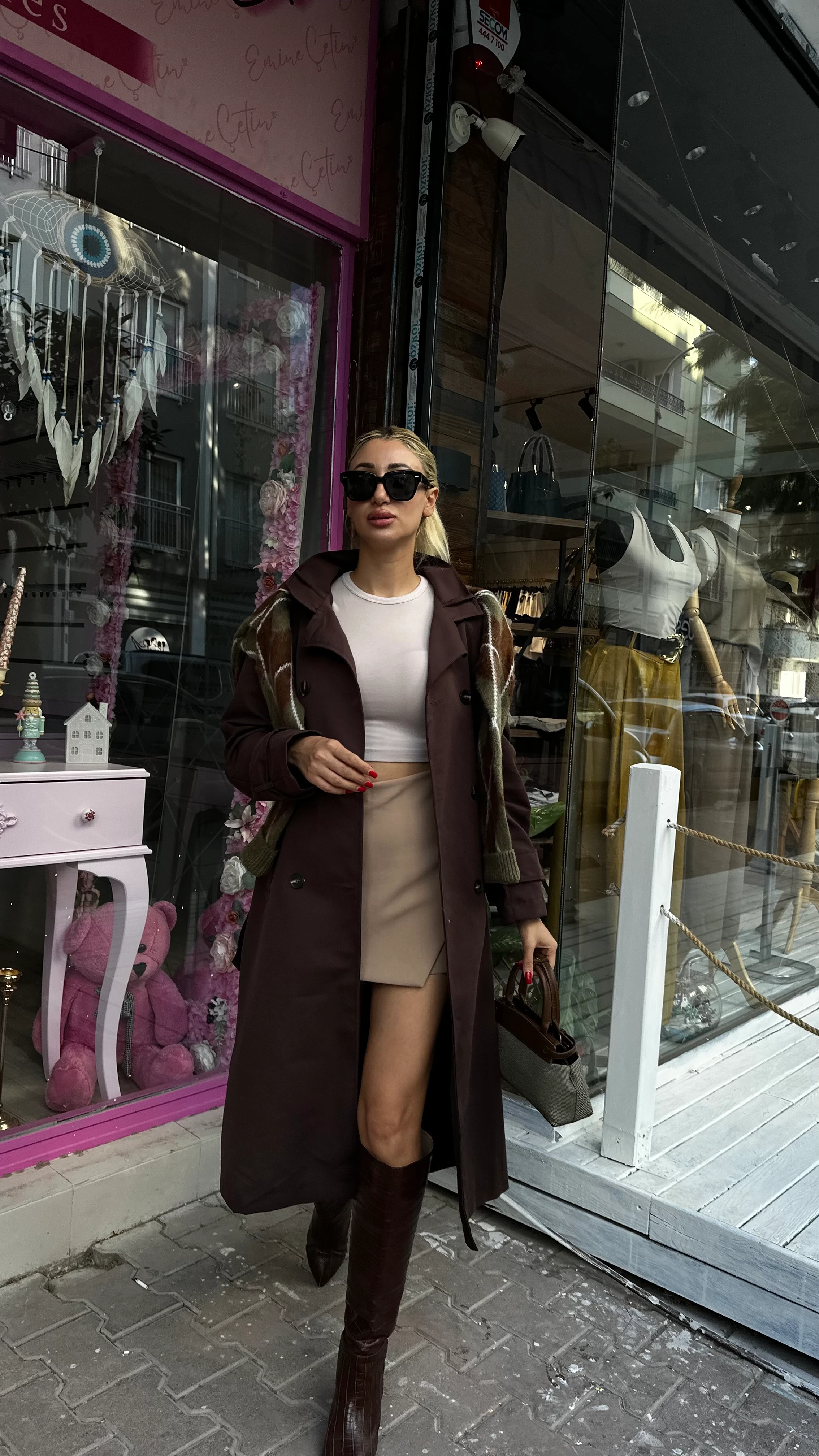 Acı Kahve Maksi Boy Trenckot 