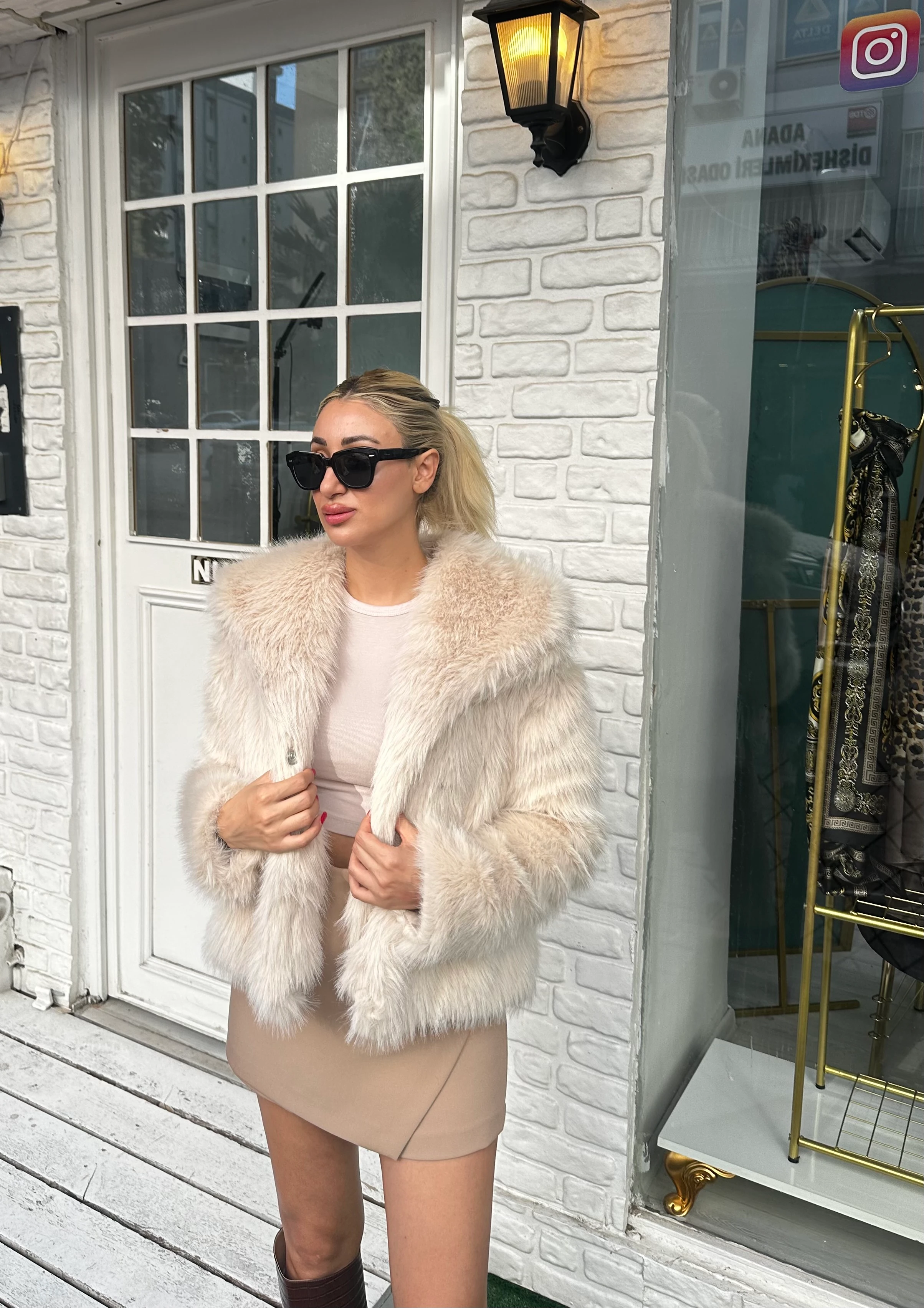 Bej Premium Kürk Ceket 