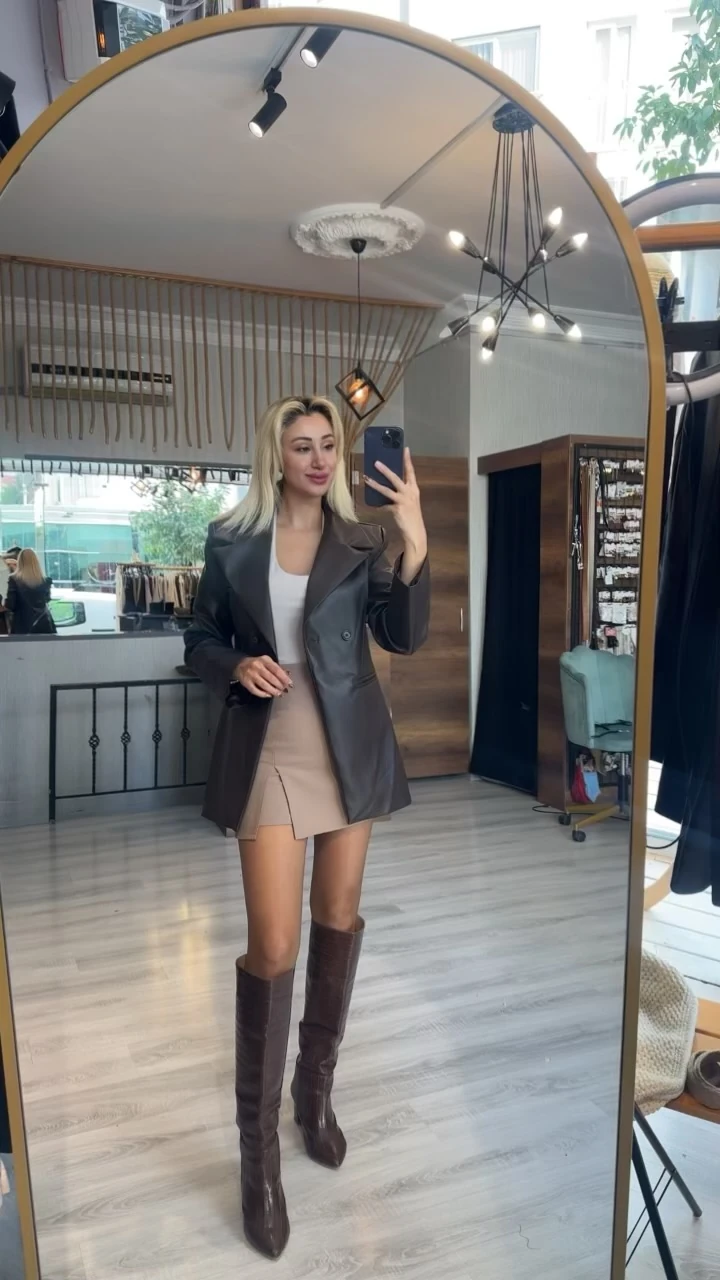 Acı Kahve Deri Blazer Ceket 