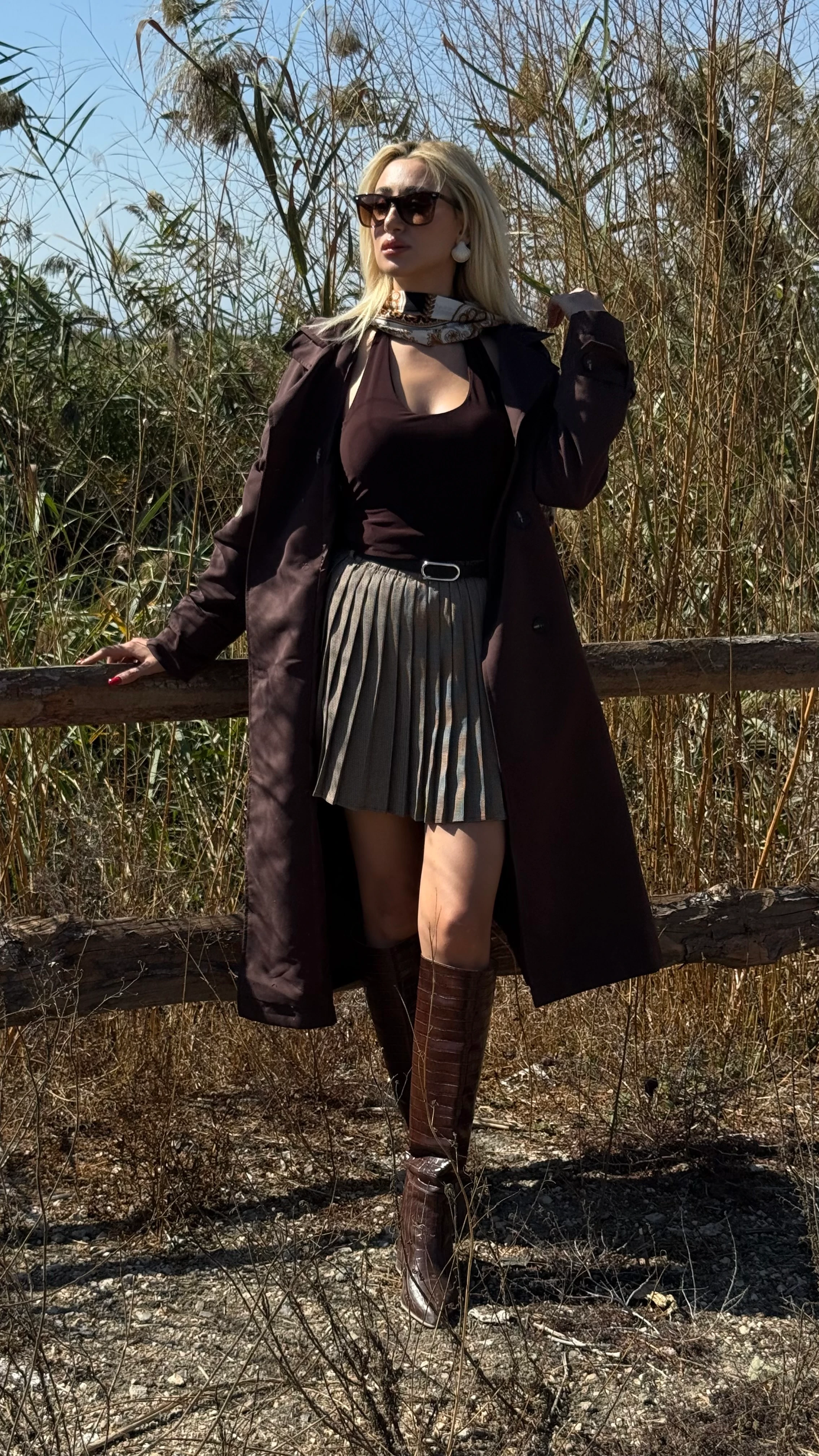 Acı Kahve Maksi Boy Trenckot 