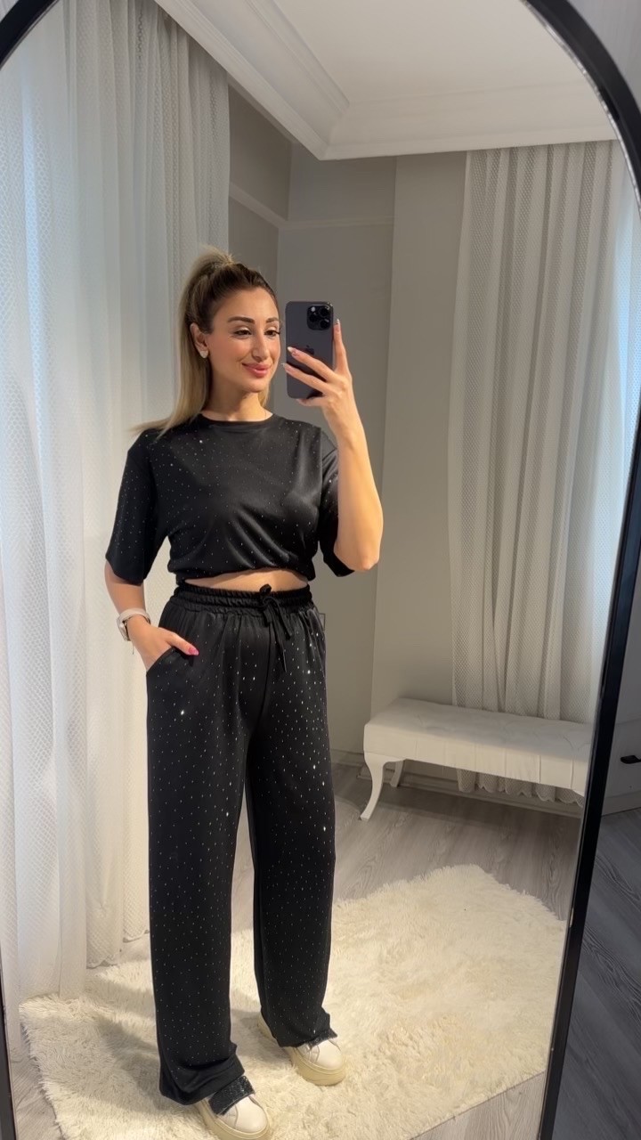 Siyah Taşlı Modal Takım 
