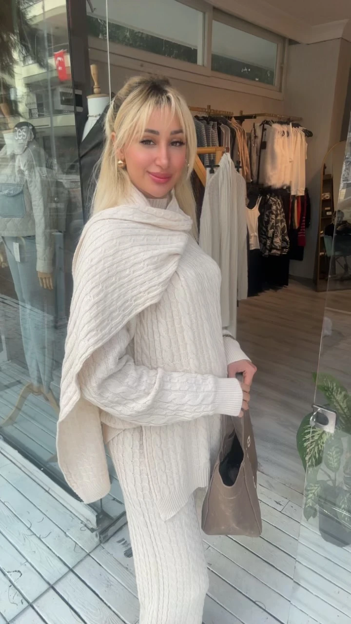 Bej Örgü Triko Takım 