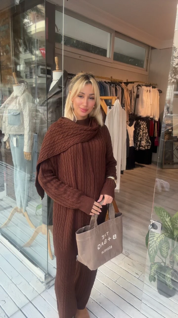 Acı Kahve Örgü Triko Takım 