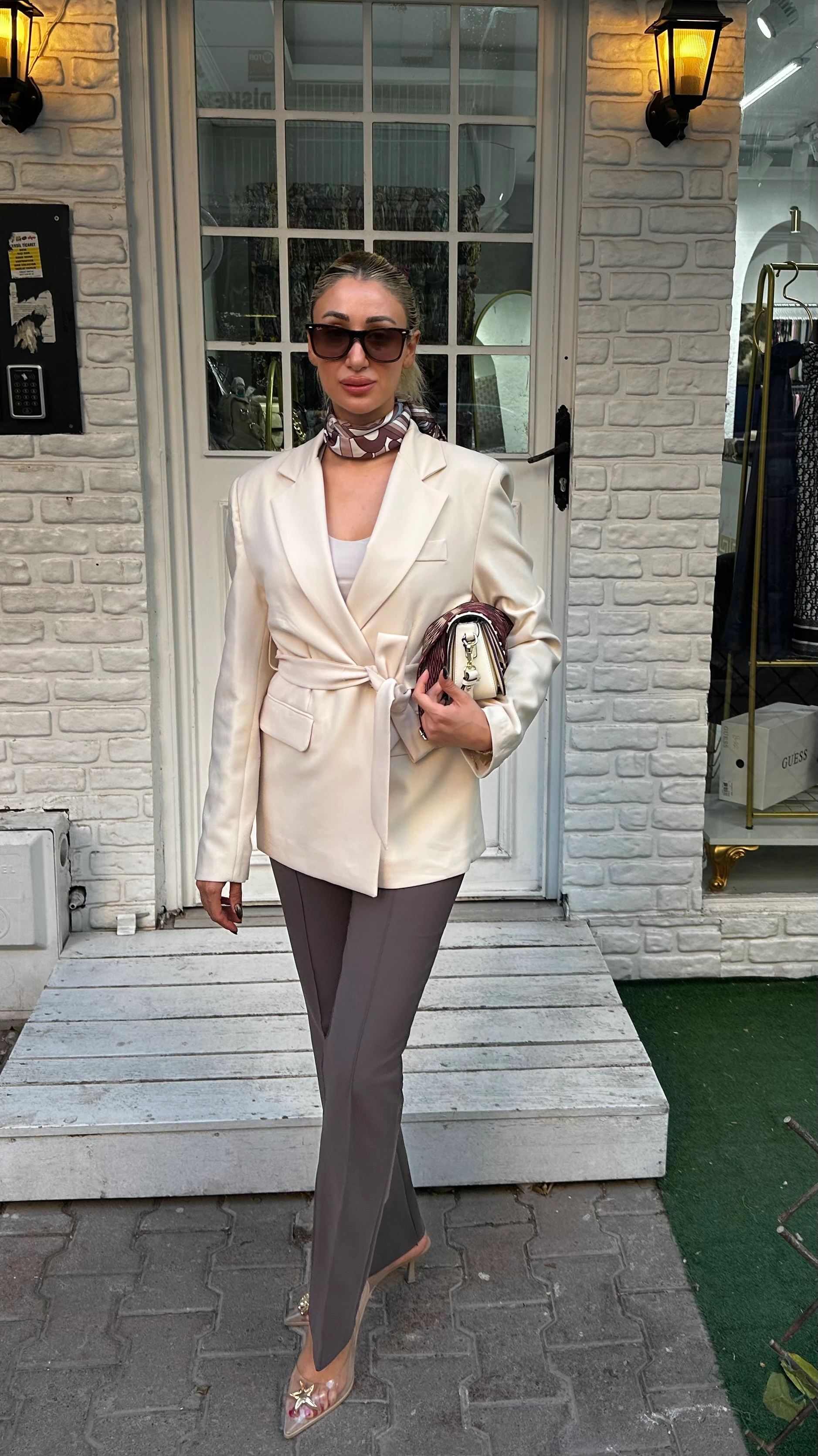 Krem Rengi Blazer Ceket 