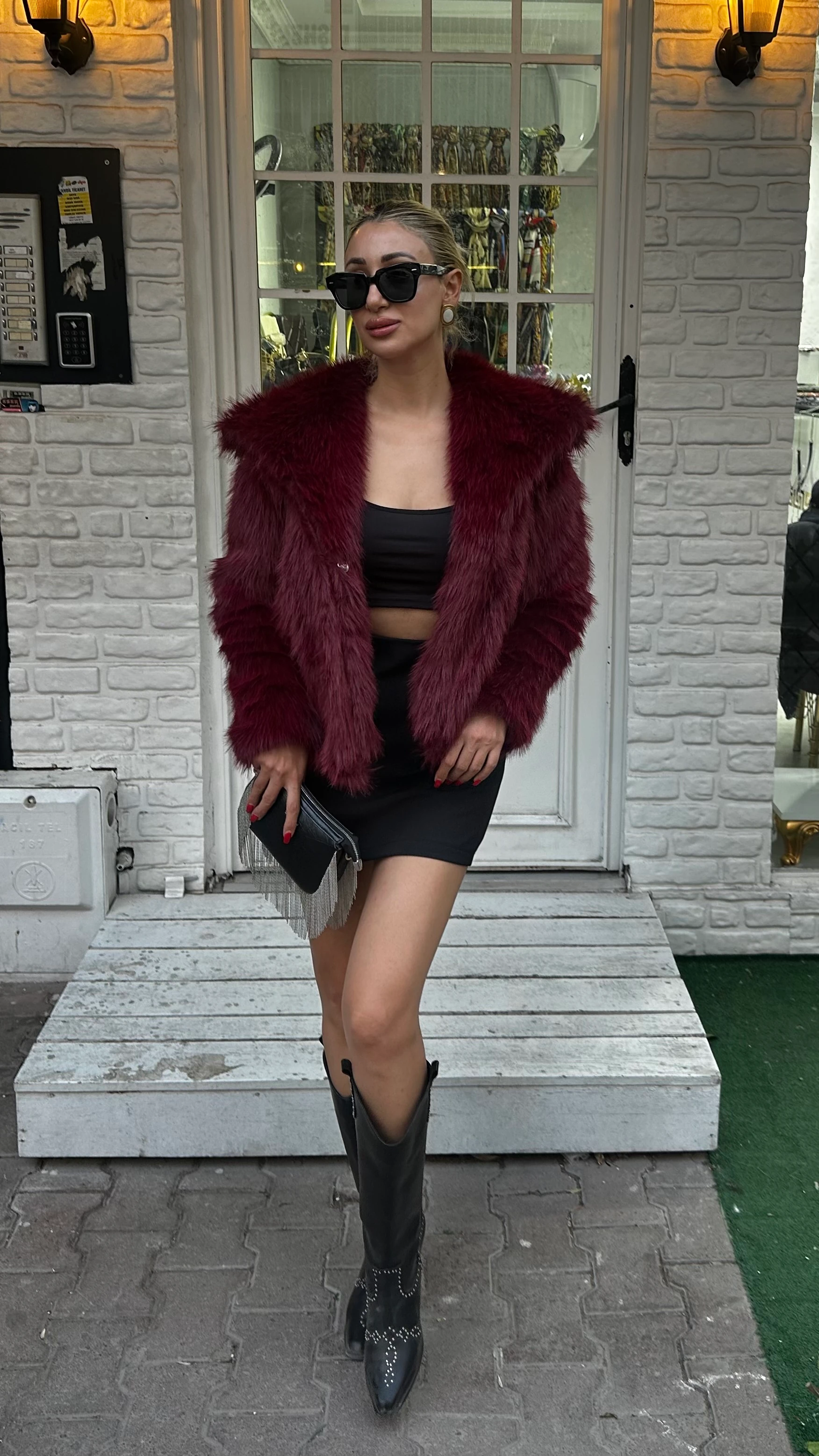 Bordo Premium Kürk Ceket 