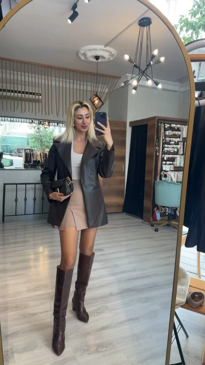 Acı Kahve Deri Blazer Ceket 